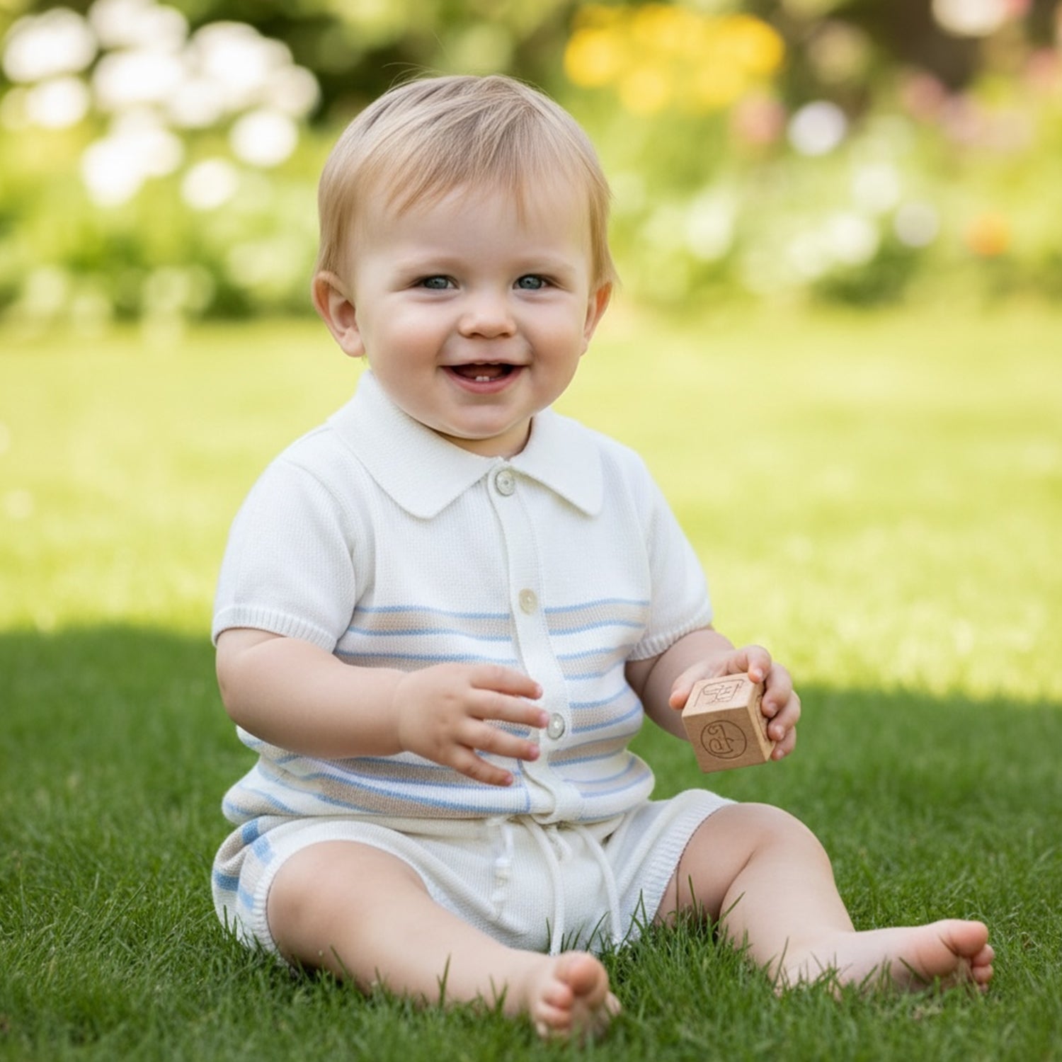 Blue & Beige Short Set
