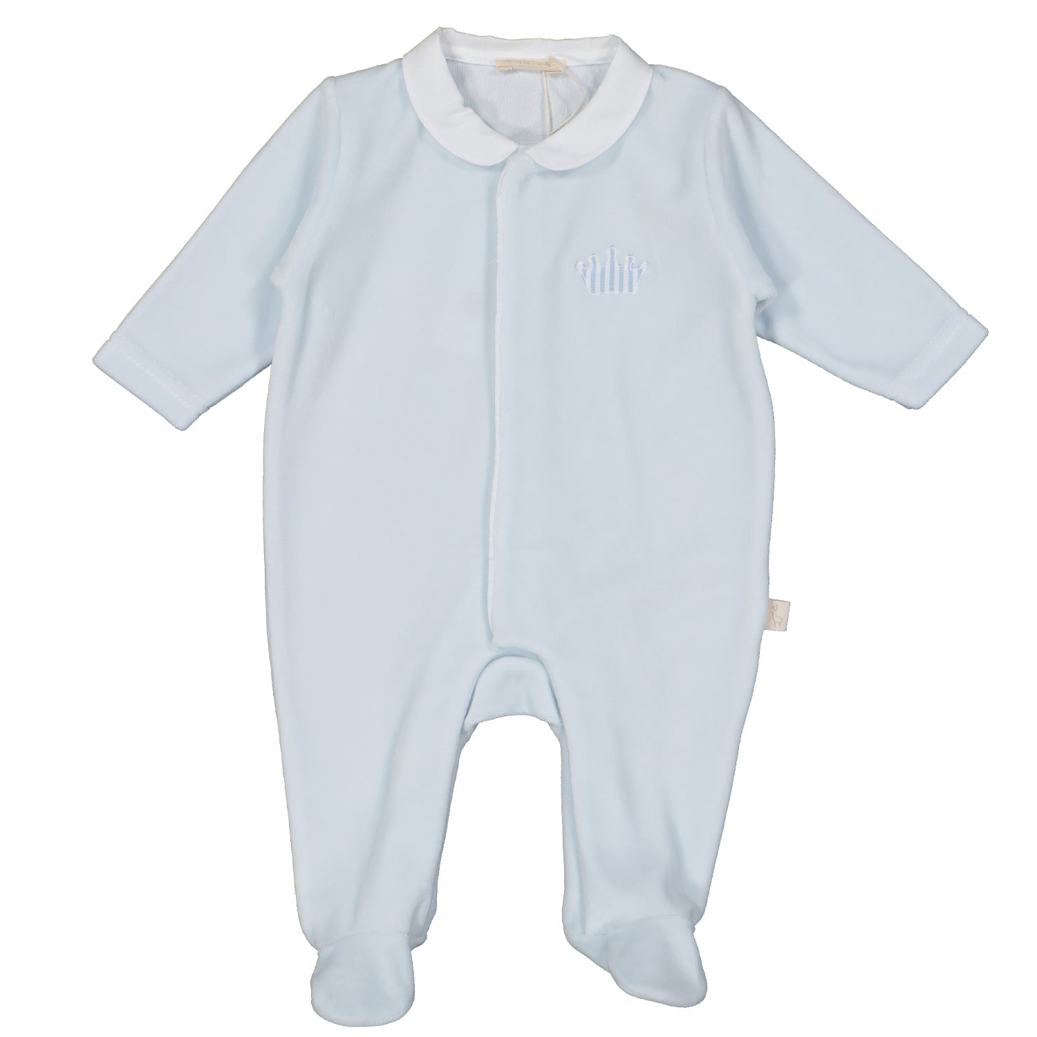 Blue Stripe Crown Velour Babygrow