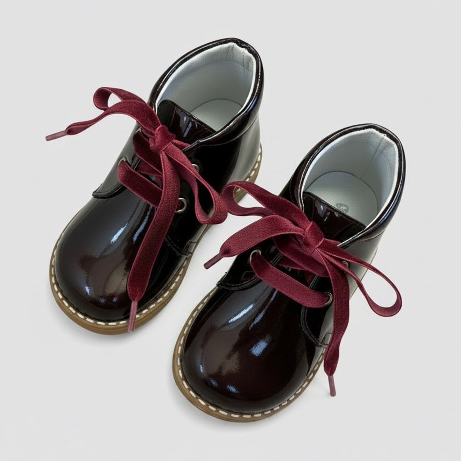 Burgundy Patent Leather Velvet Lace Ankle Boot