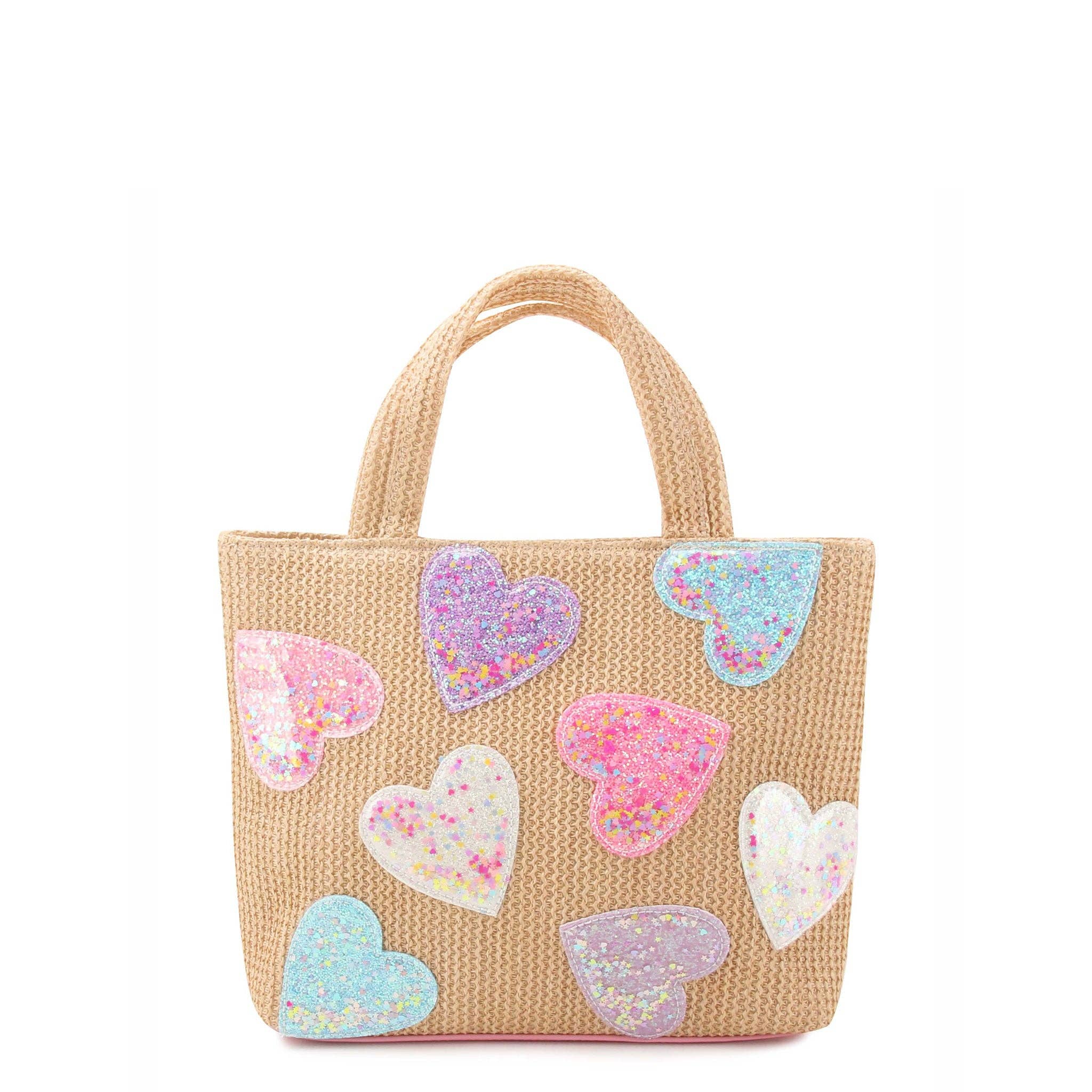 Confetti Hearts Straw Mini Tote Bag