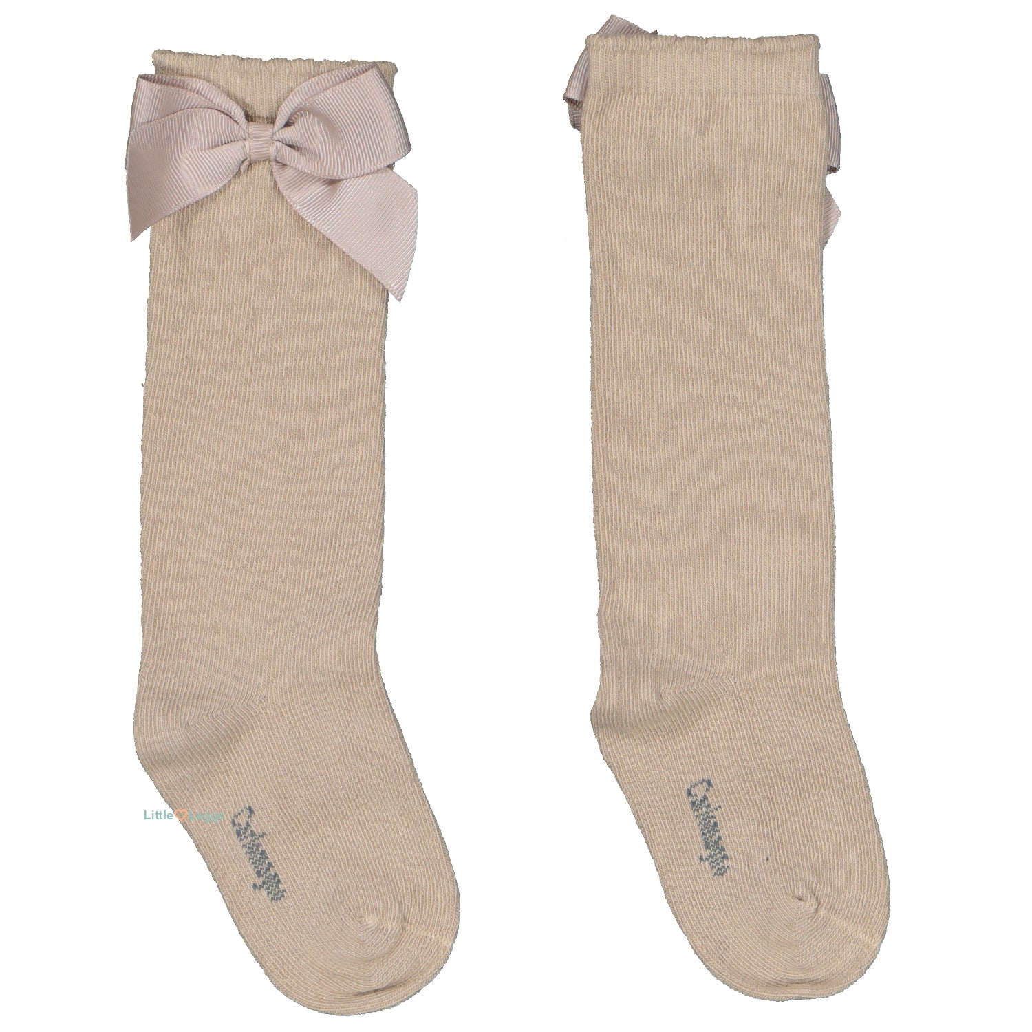 Beige Bow Knee High Socks