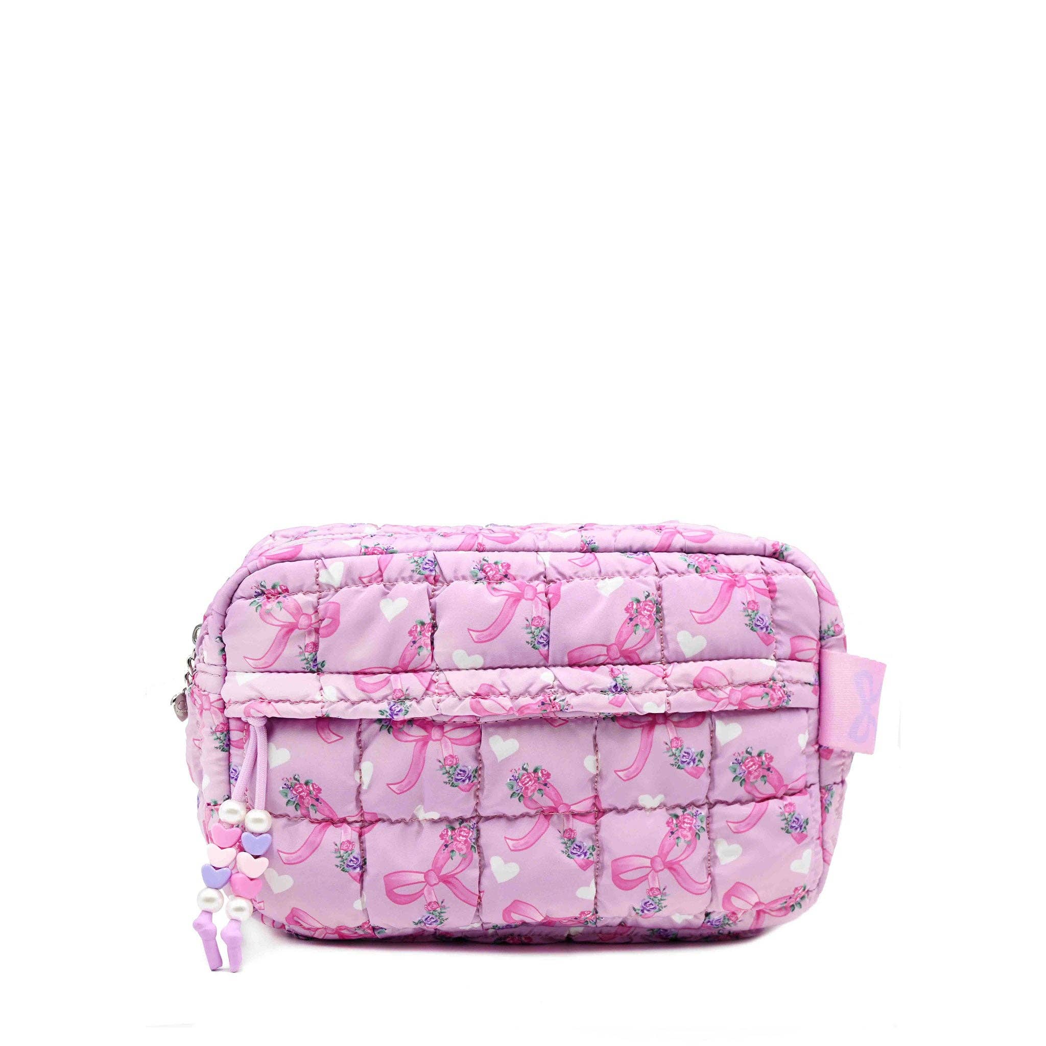 Quilted  Purple Scrunchies Floral Bow Printed Pouch