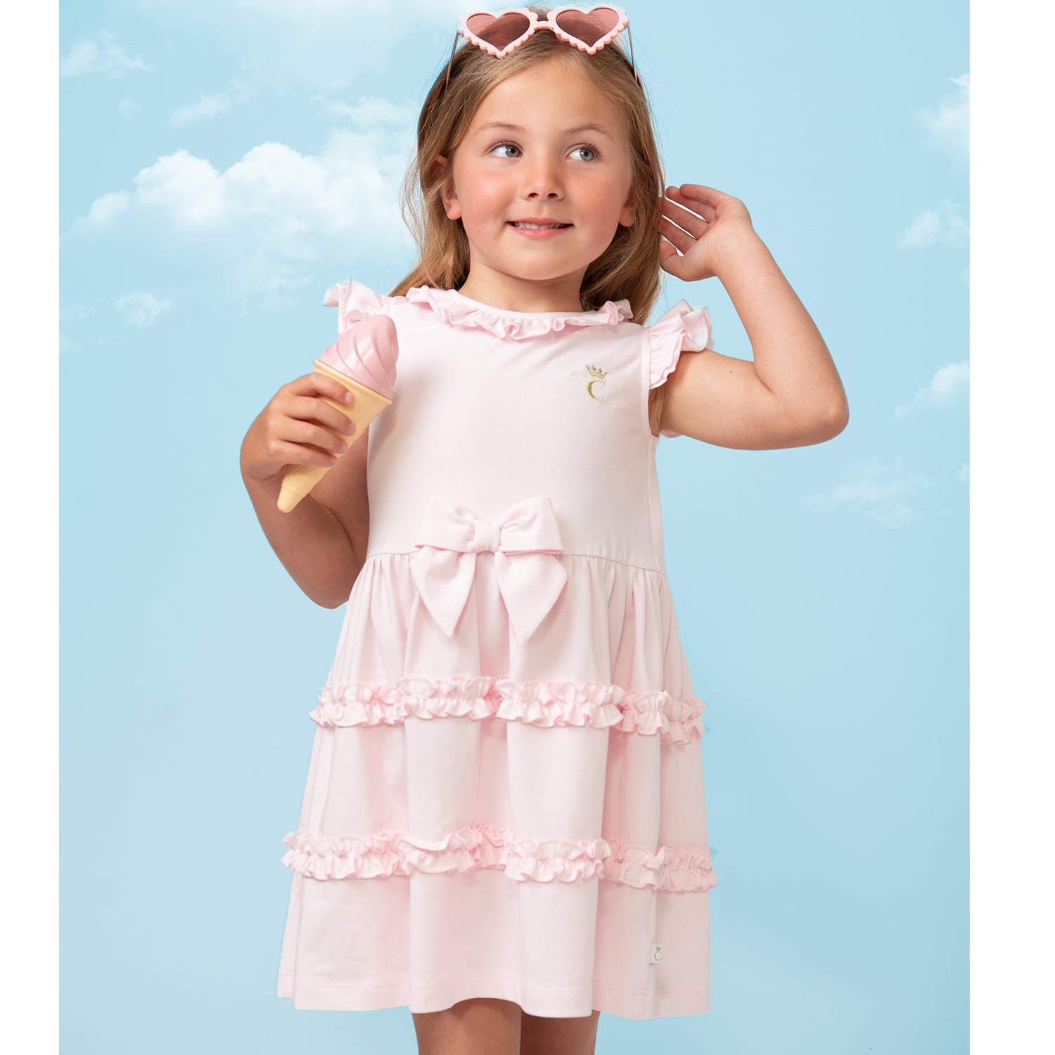 Pink Tiered Frill Dress With Bow