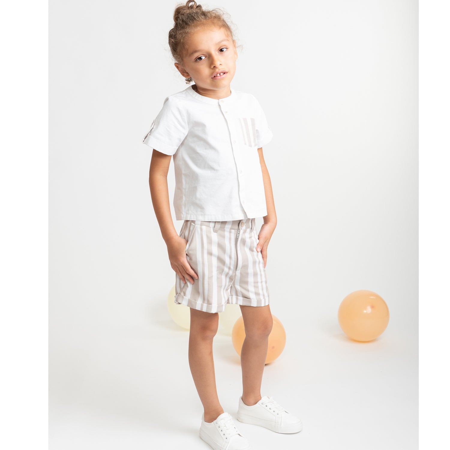 Beige Stripe Short Set