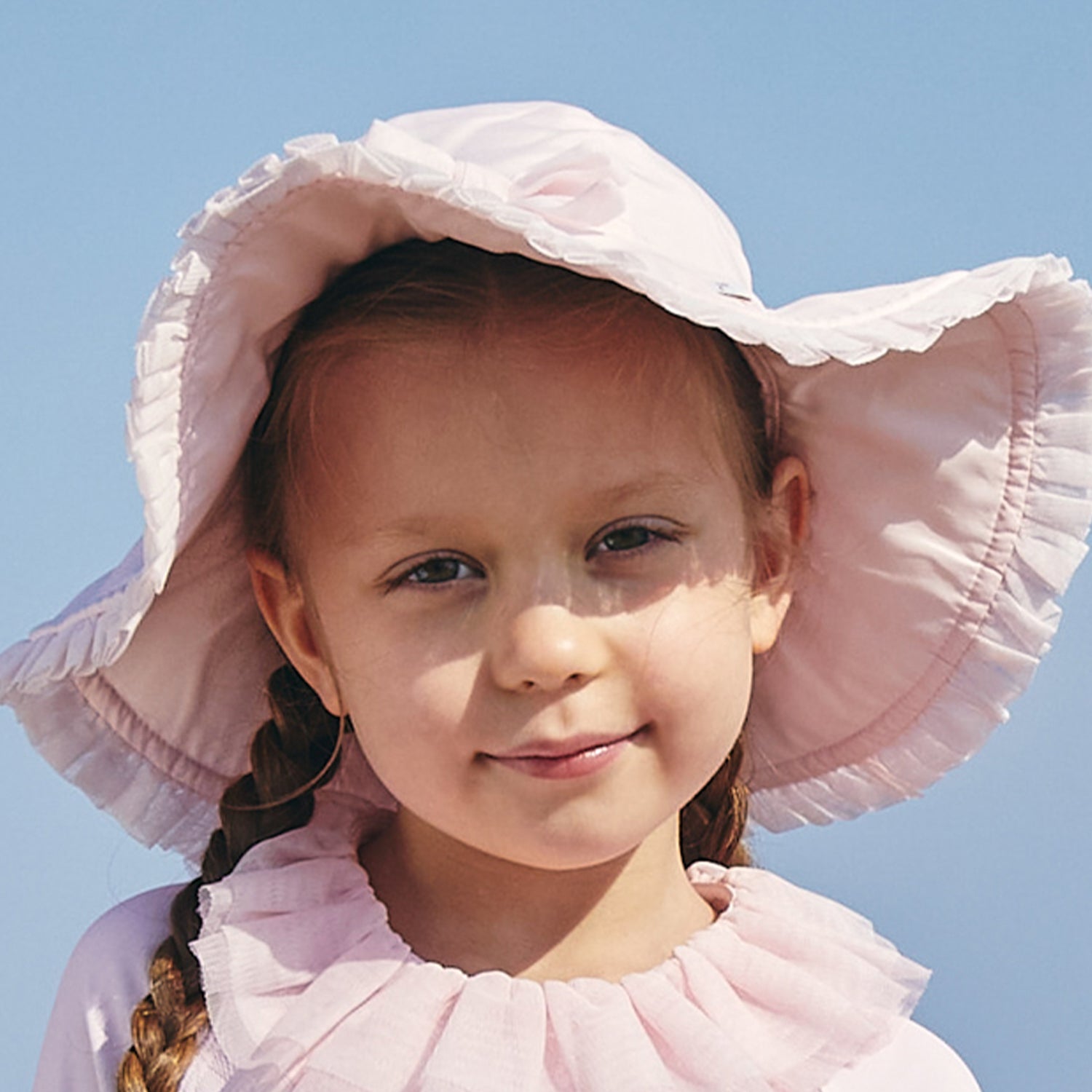 Pink Tulle Trim Sun Hat With Bow