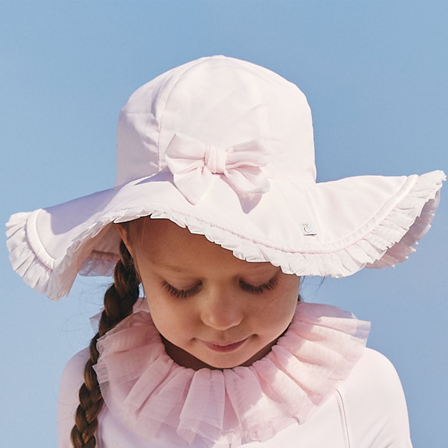 Pink Tulle Trim Sun Hat With Bow