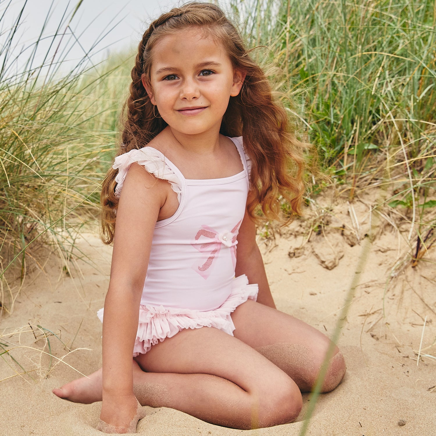 Pink Tulle Frill Glitter Bow Swimsuit