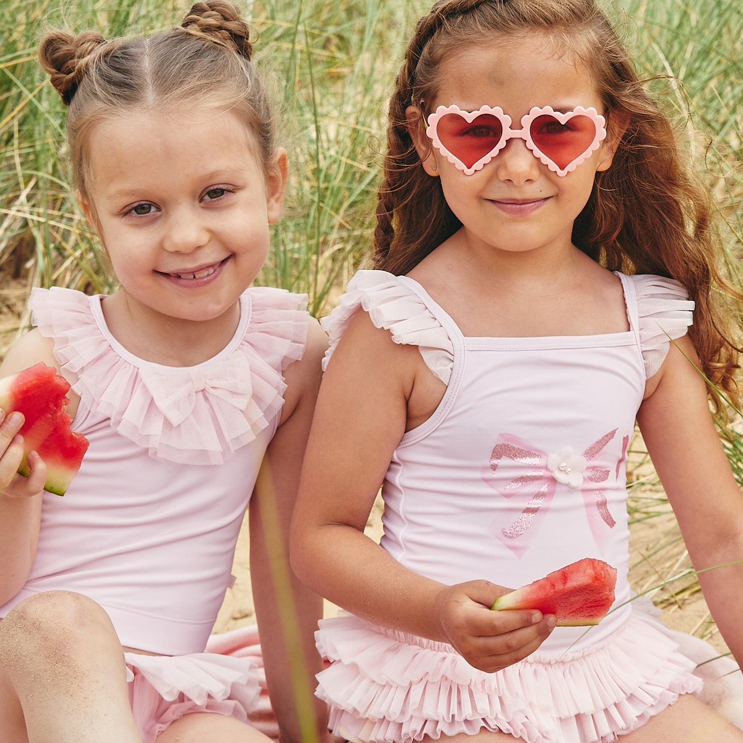 Pink Tulle Frill Glitter Bow Swimsuit