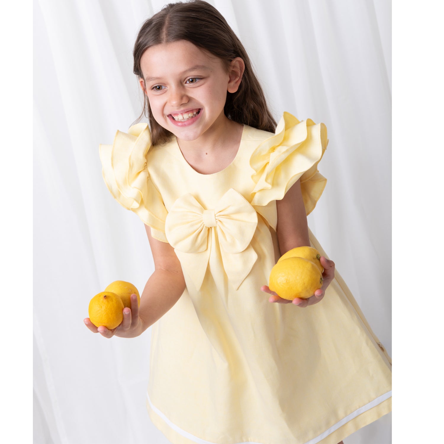 Lemon Linen Frill Dress