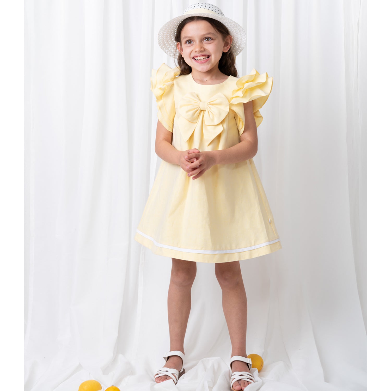 Lemon Linen Frill Dress