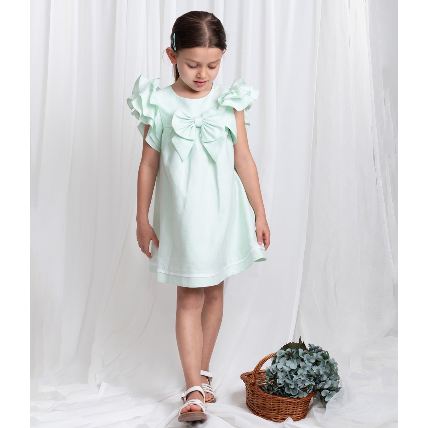 Mint Linen Frill Dress