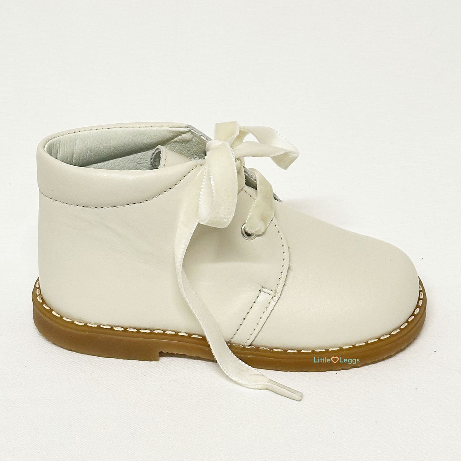 Cream Leather Velvet Lace Ankle Boot