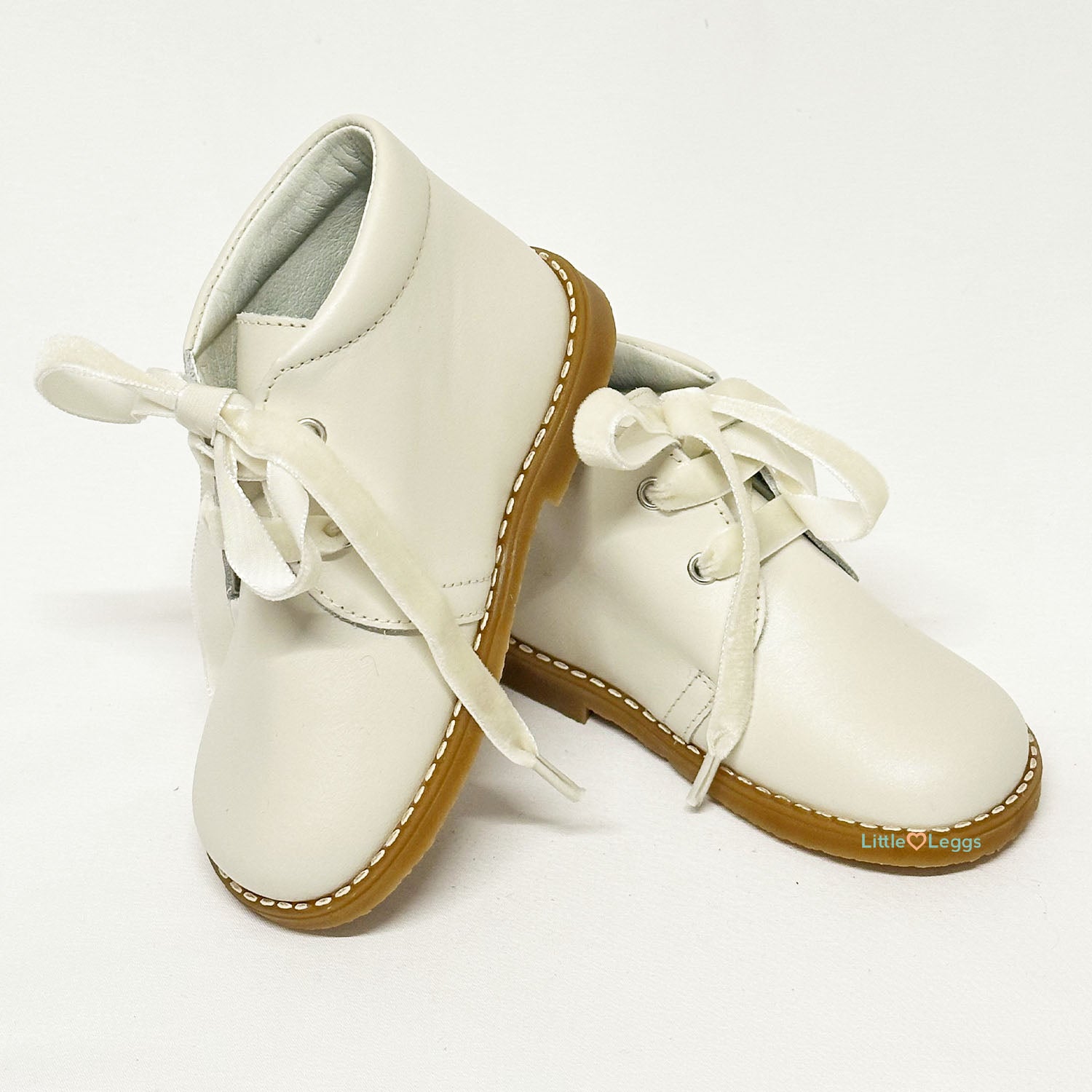 Cream Leather Velvet Lace Ankle Boot