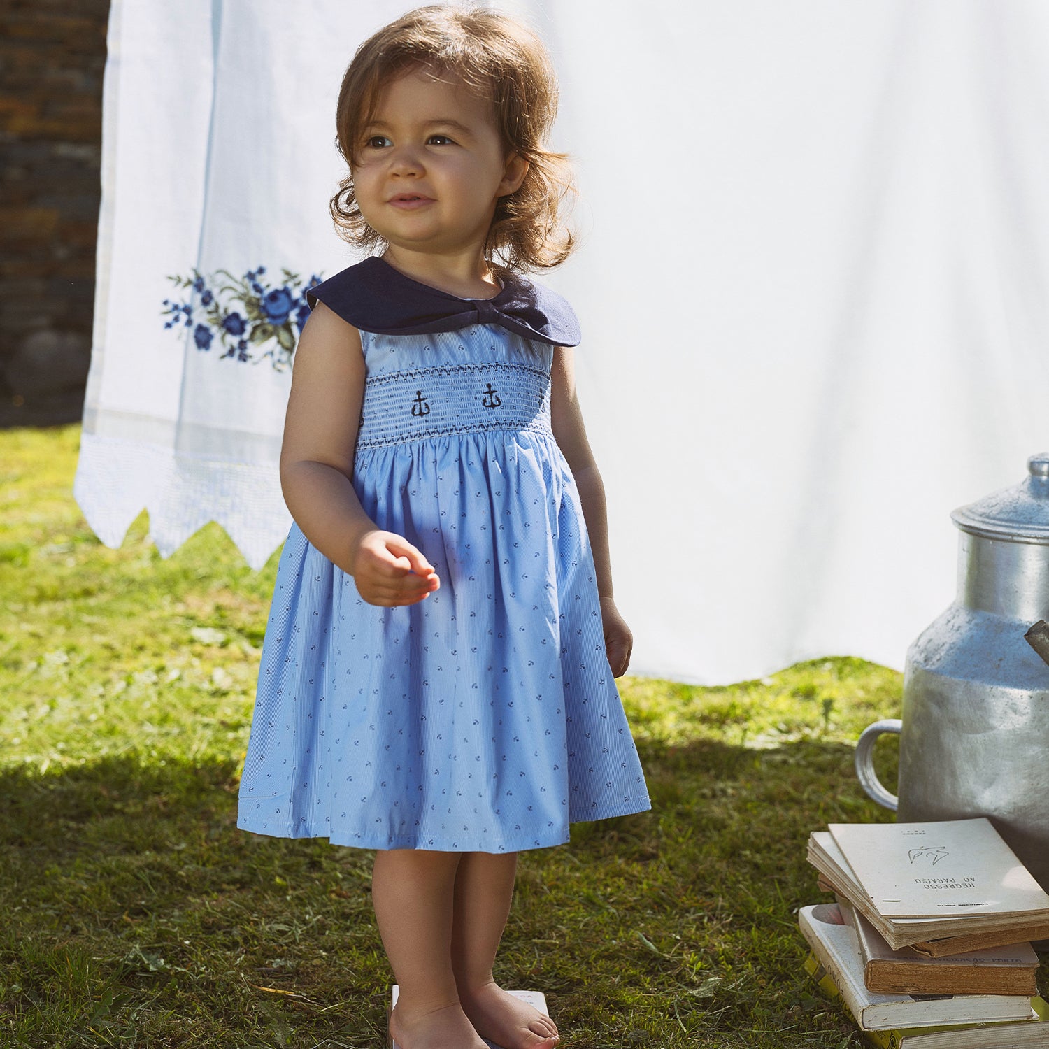 Navy Smocked Anchor Dress