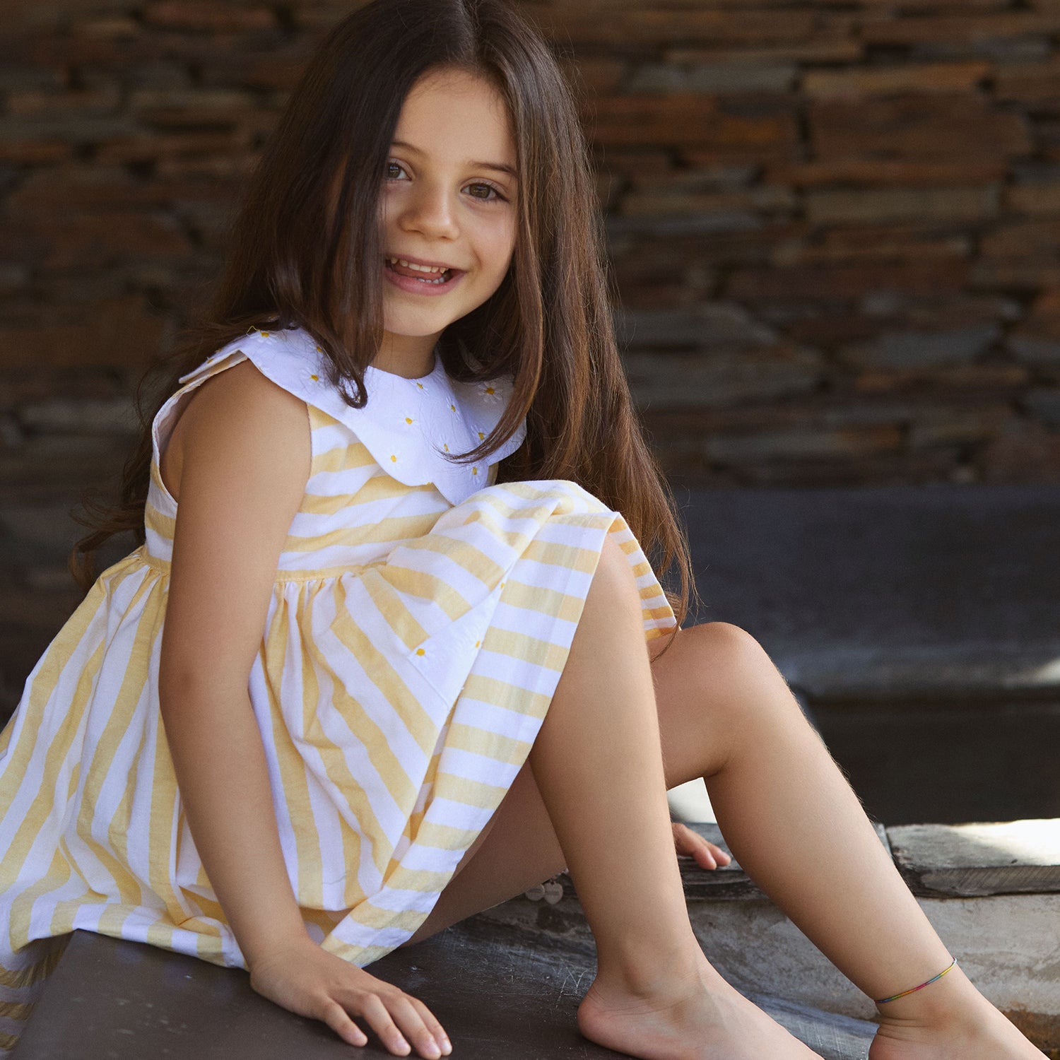 Lemon Stripe Daisy Dress