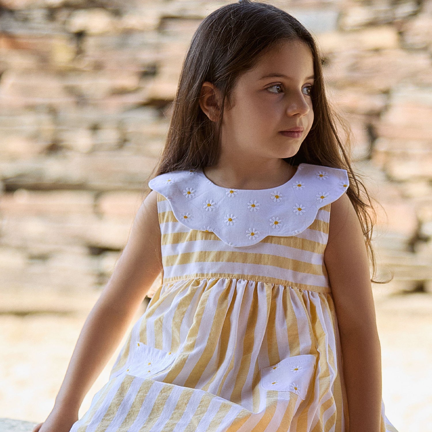 Lemon Stripe Daisy Dress