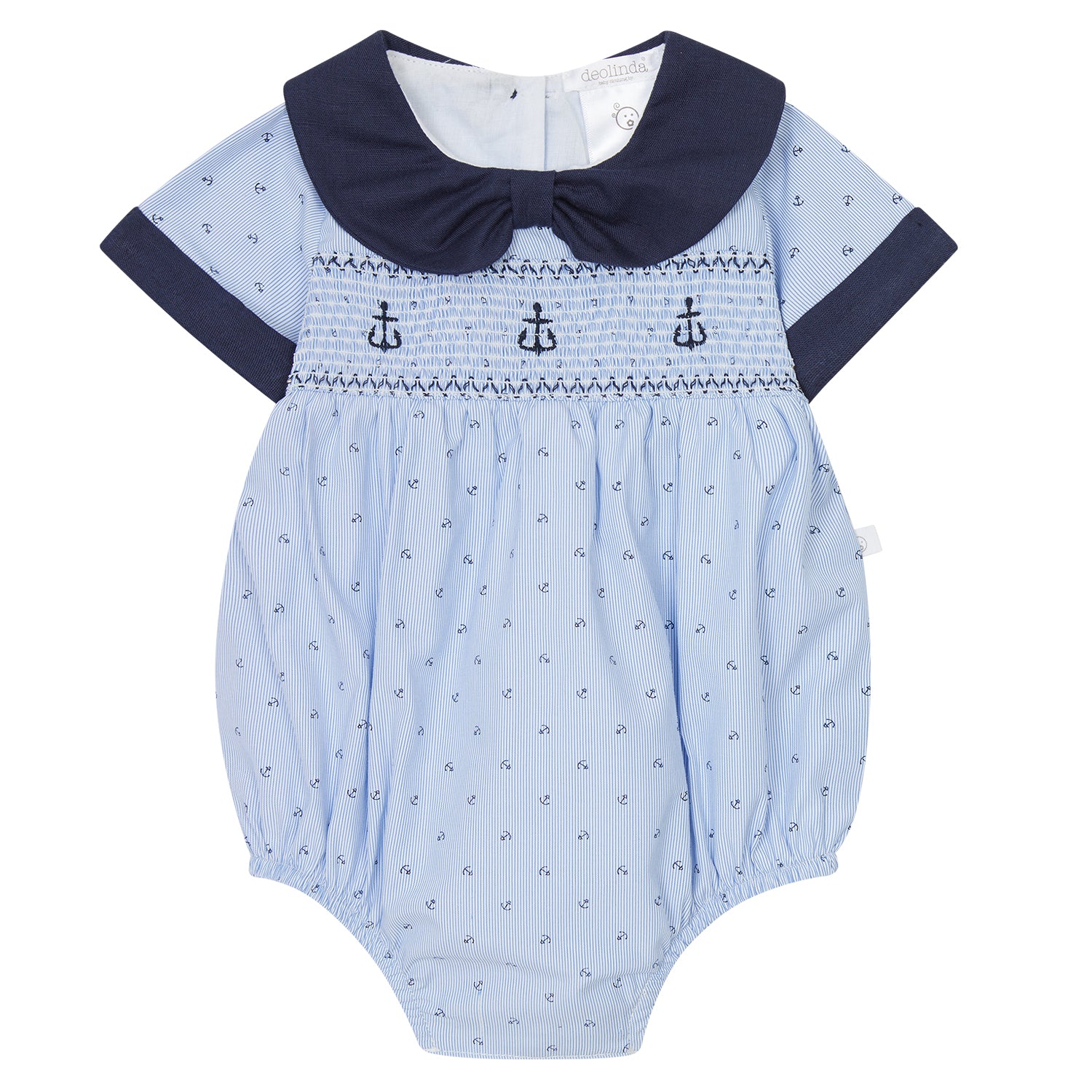 Navy Smocked Anchor Romper