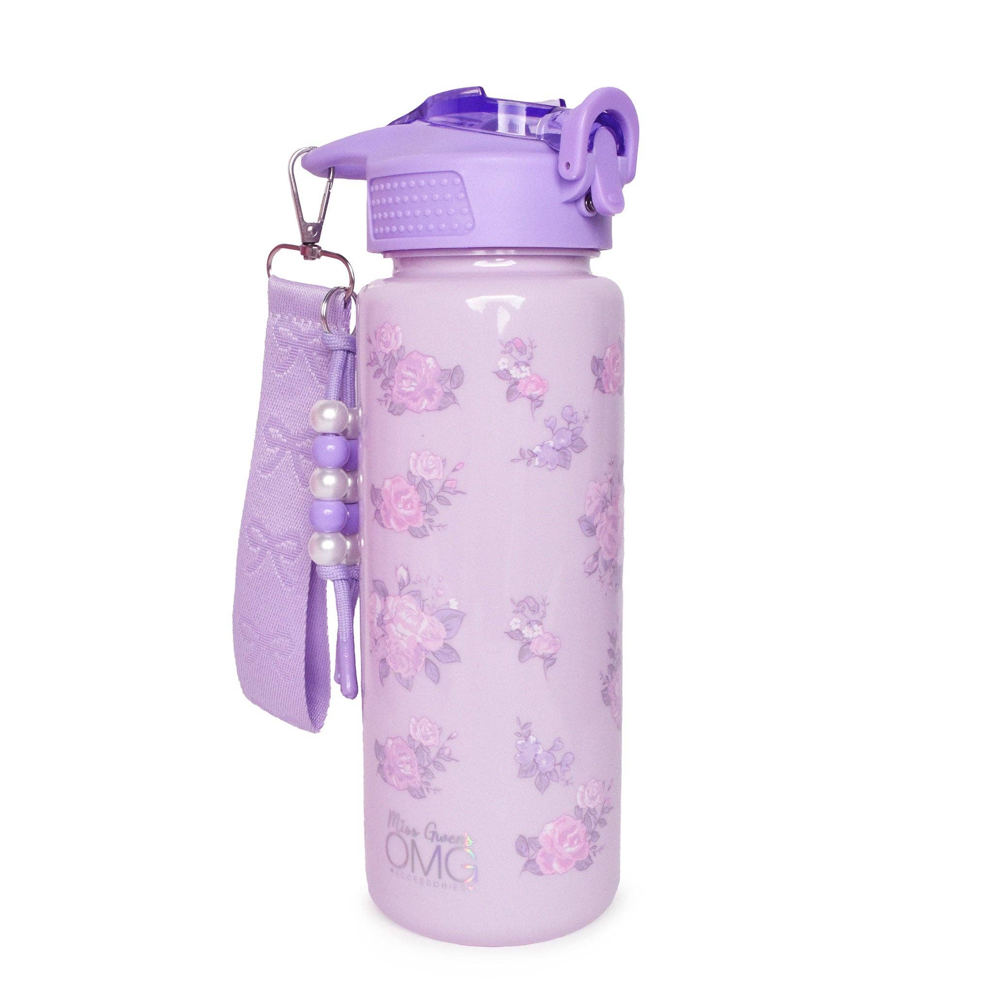 Floral Printed Plastic Water Bottle with Wristlet