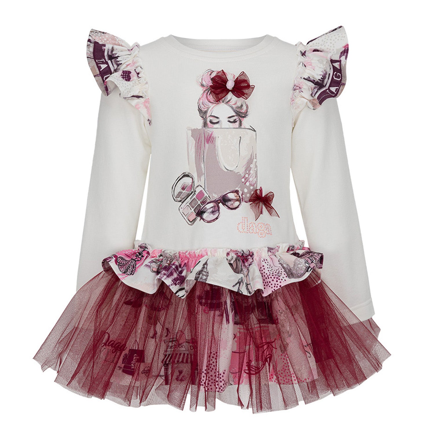 Burgandy Tulle Trim Dress