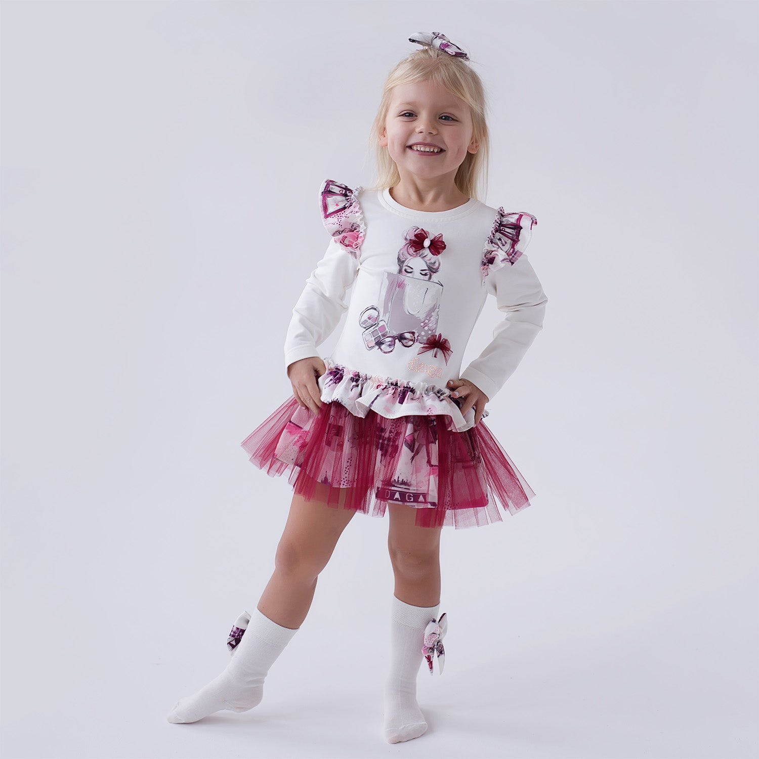 Burgandy Tulle Trim Dress