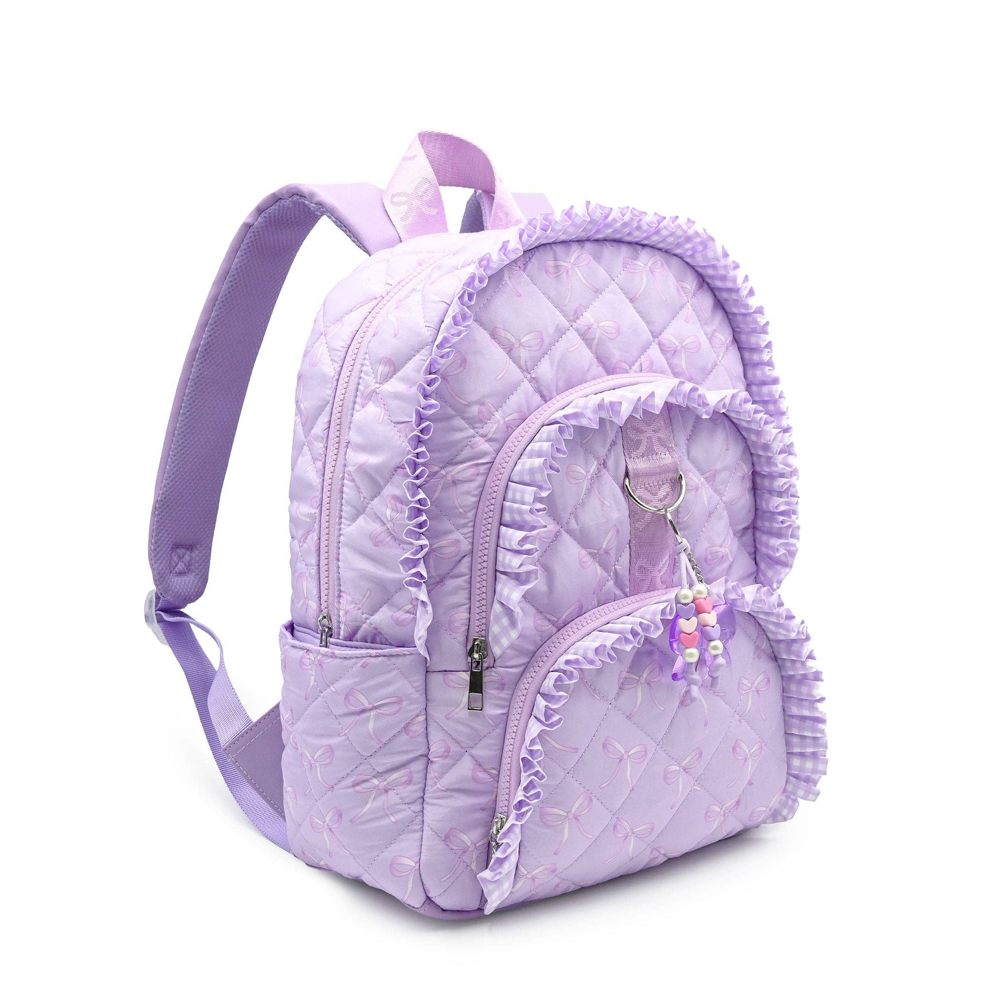 Lilac Bow & Ruffle Quilted Large Backpack