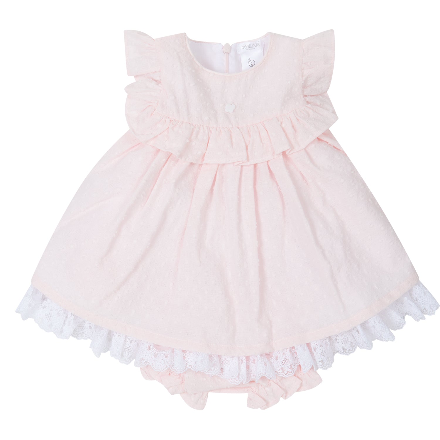 Pink Lace Trim Dress and Bloomers