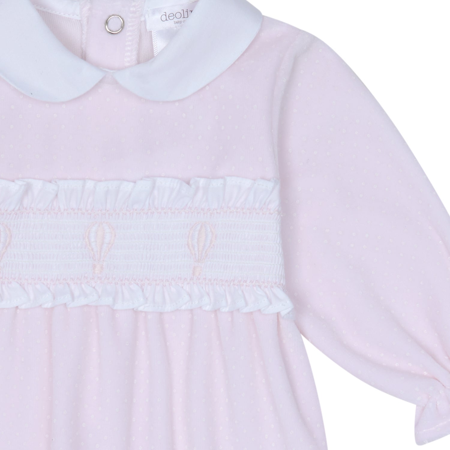 Pink Velour Spot Smocked Babygrow