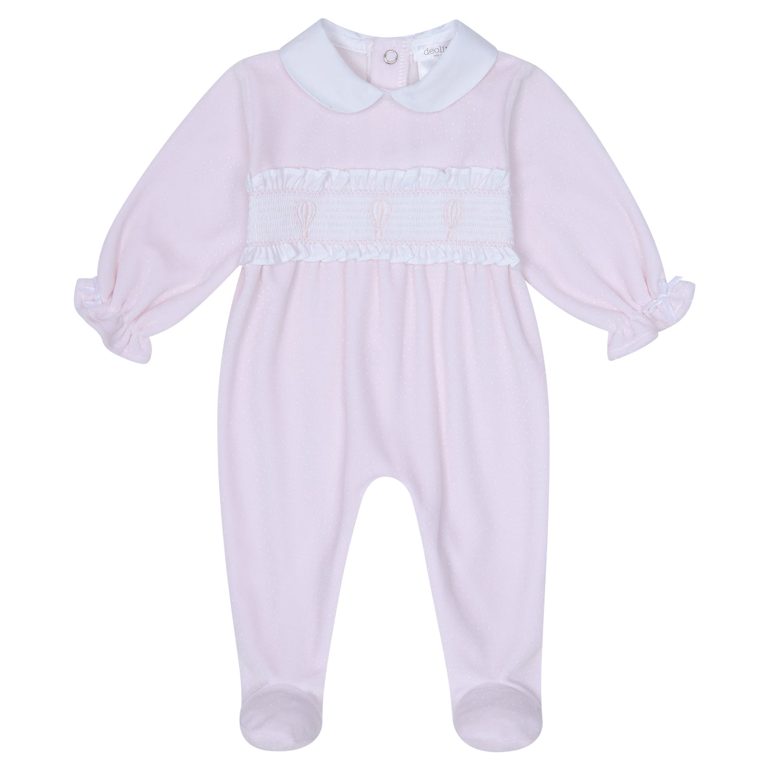 Pink Velour Spot Smocked Babygrow