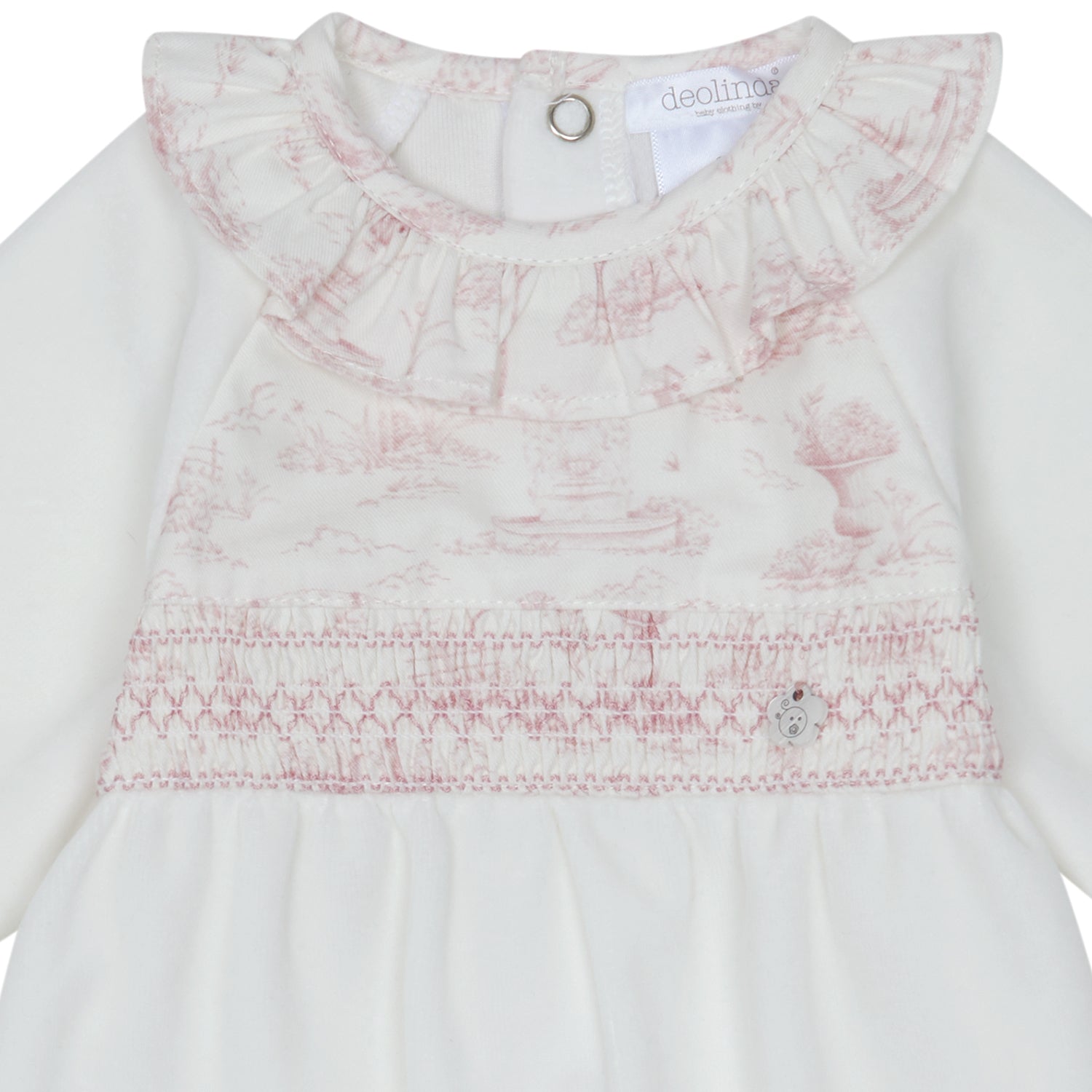 Ivory Toile De Jouy Smocked Babygrow