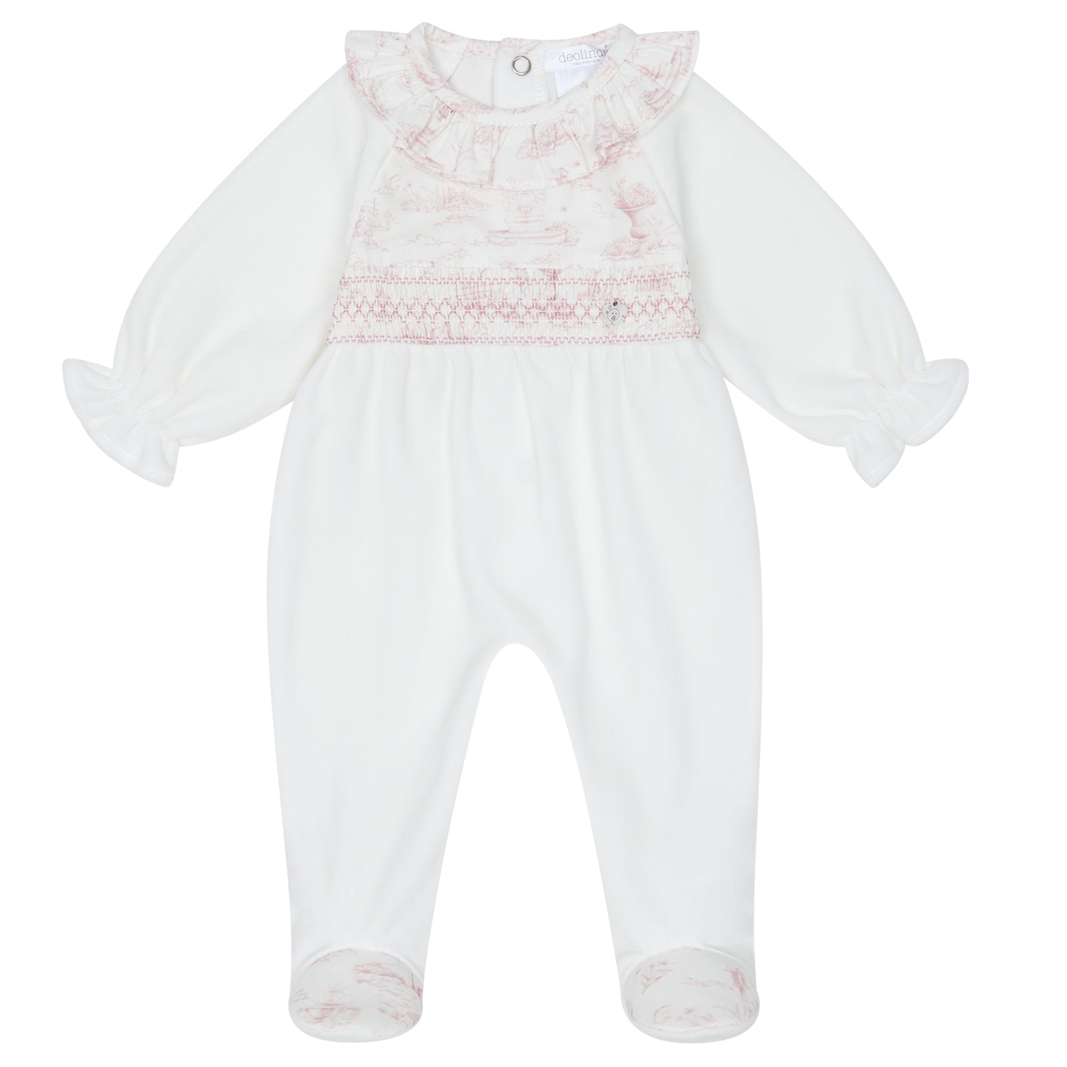 Ivory Toile De Jouy Smocked Babygrow