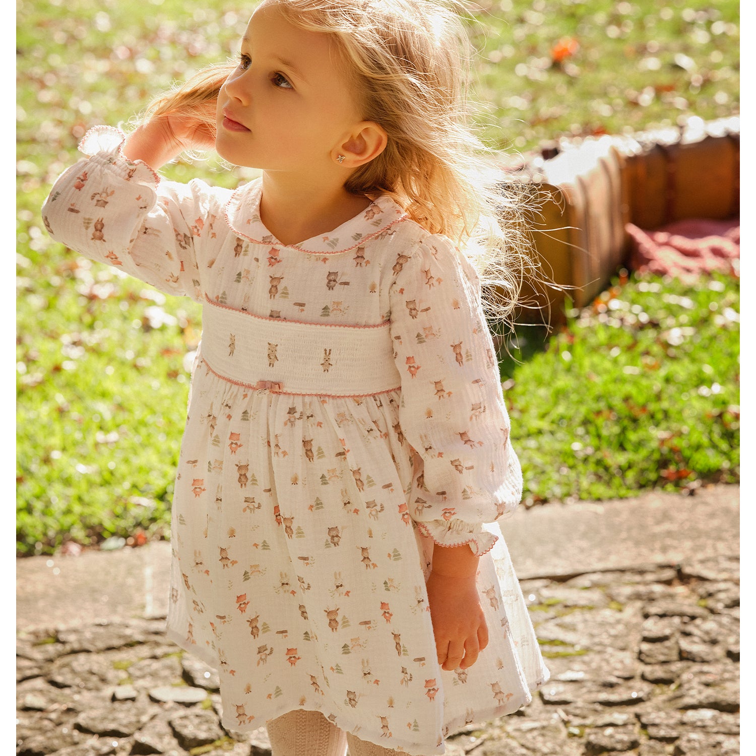 Woodland Print Smocked Dress & knickers