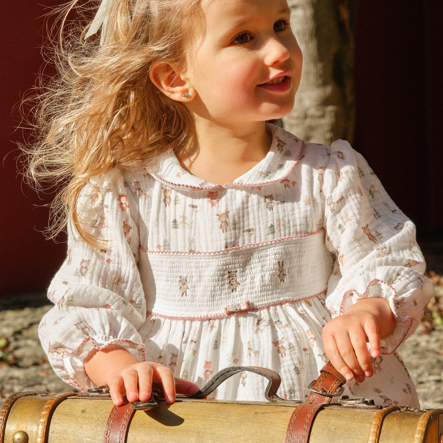 Woodland Print Smocked Dress & knickers
