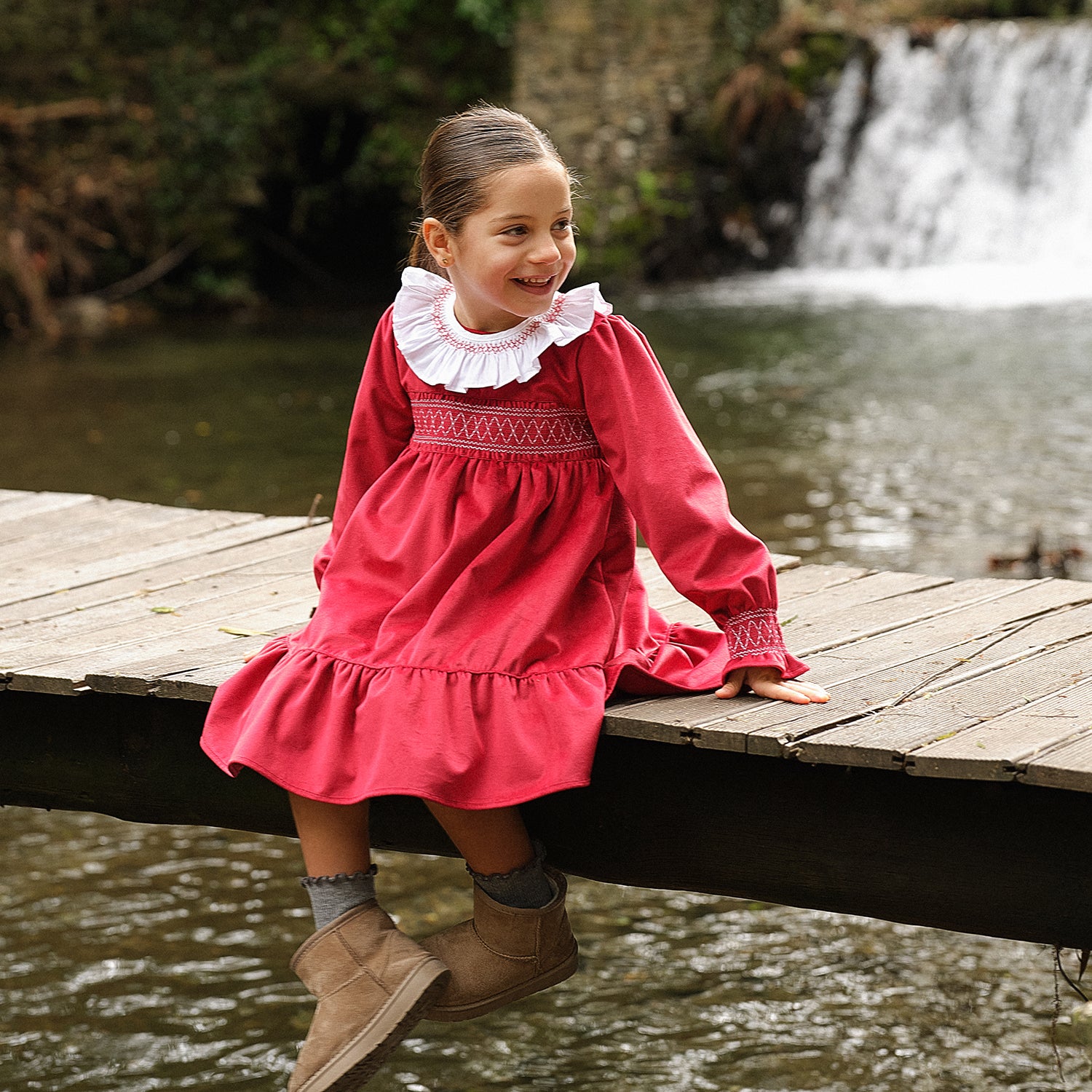 Red Velvet Smocked Dress