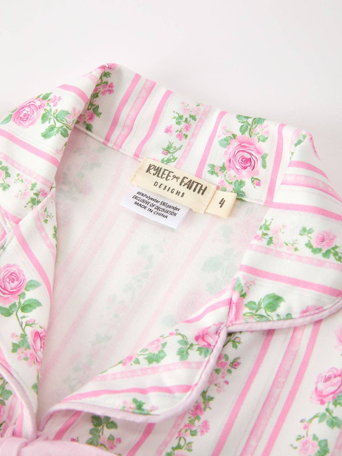 Pink Floral Girls Pajama Set Bow Tie Top Long Pants Sleepwear