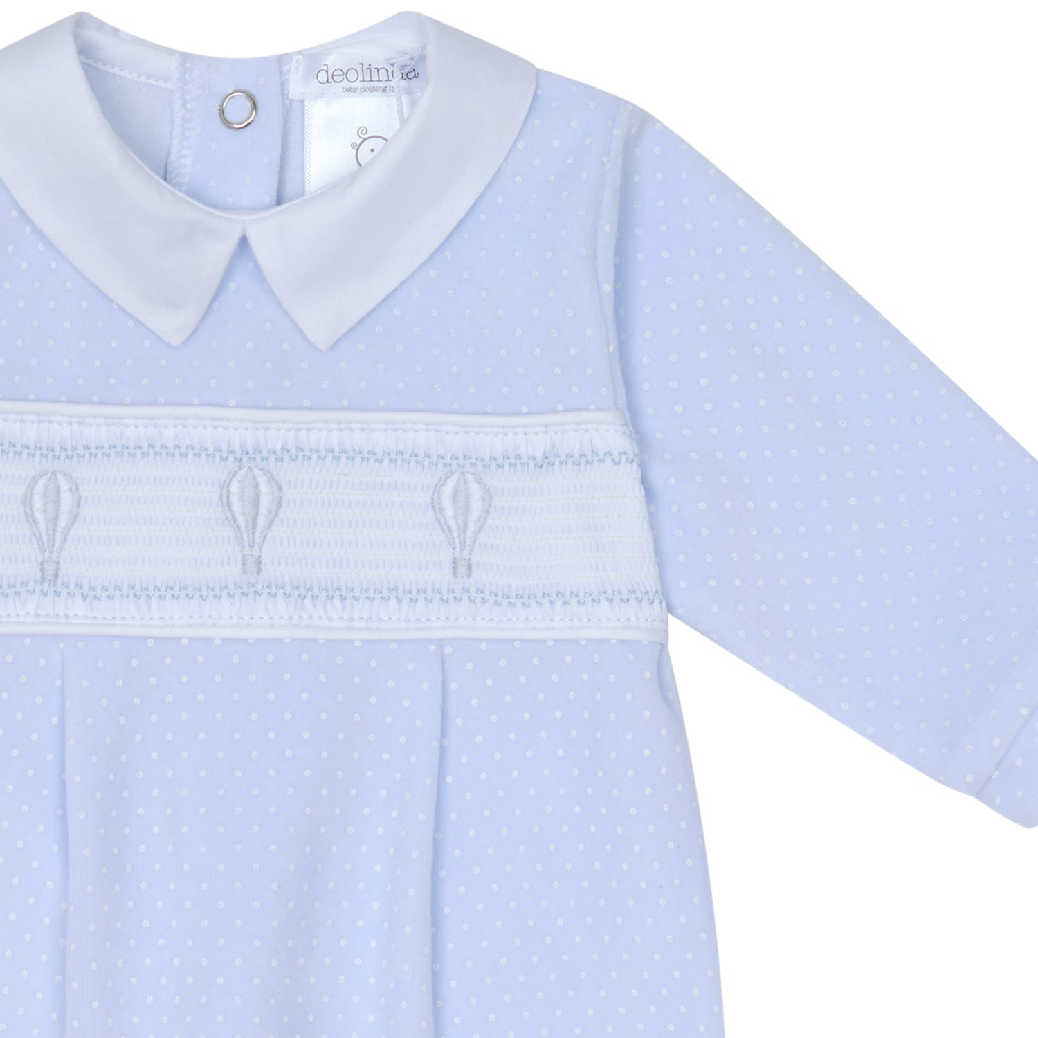 Blue Velour Spot Smocked Babygrow