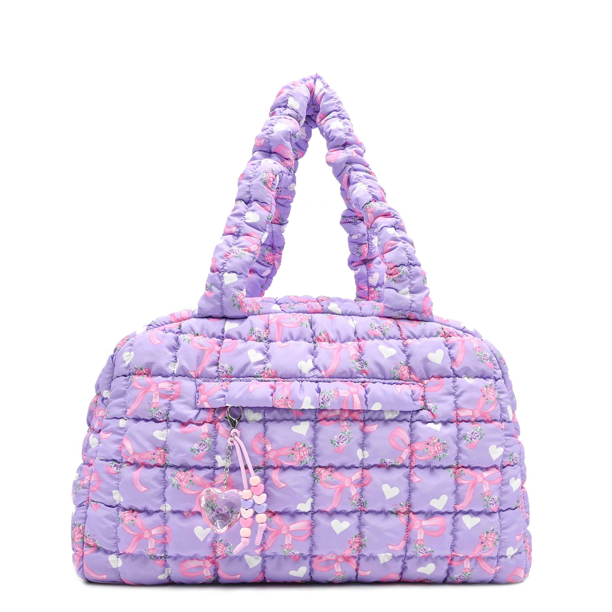 Quilted Scrunchies Floral Bow Printed Medium Duffle Bag