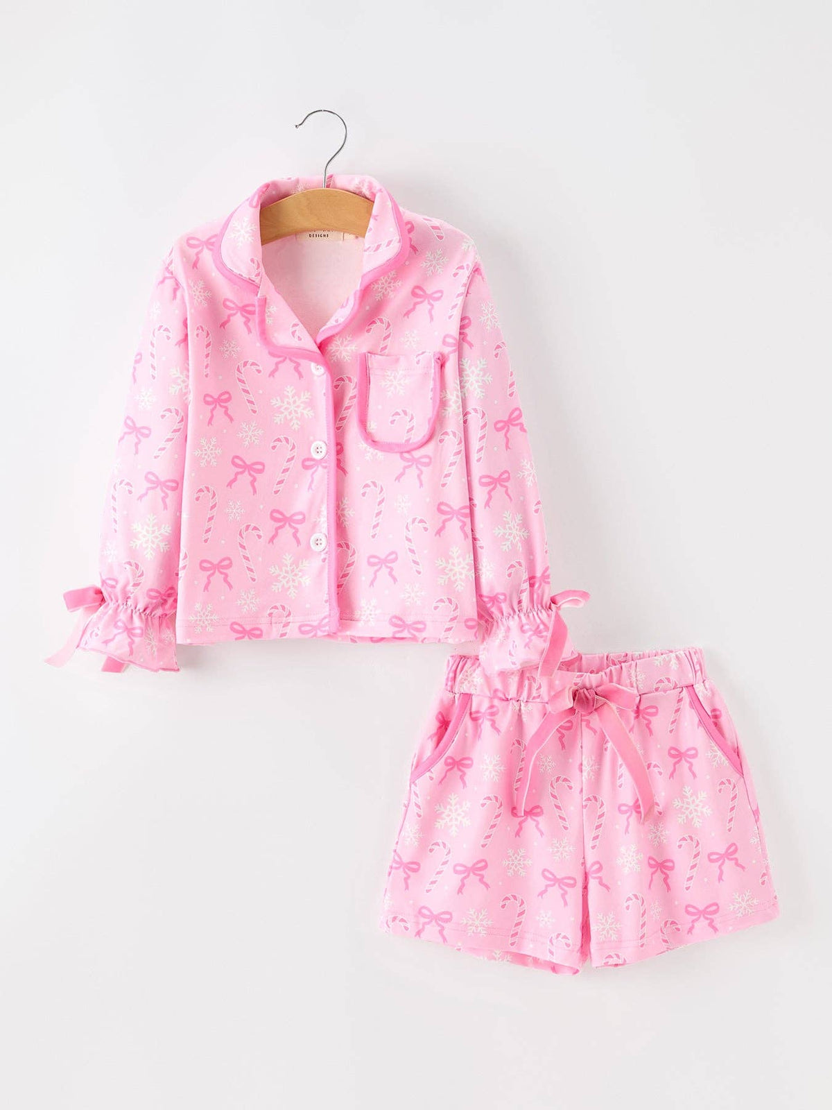 Mommy and Me Pink Christmas Candy Cane Print Pajama Set