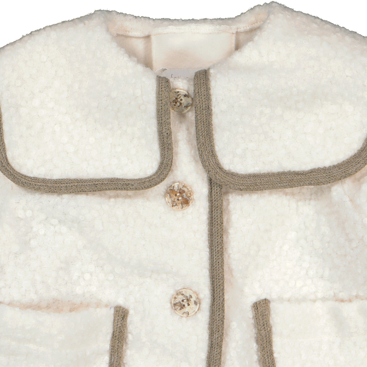 Cream & Beige Trim Bouccle Coat