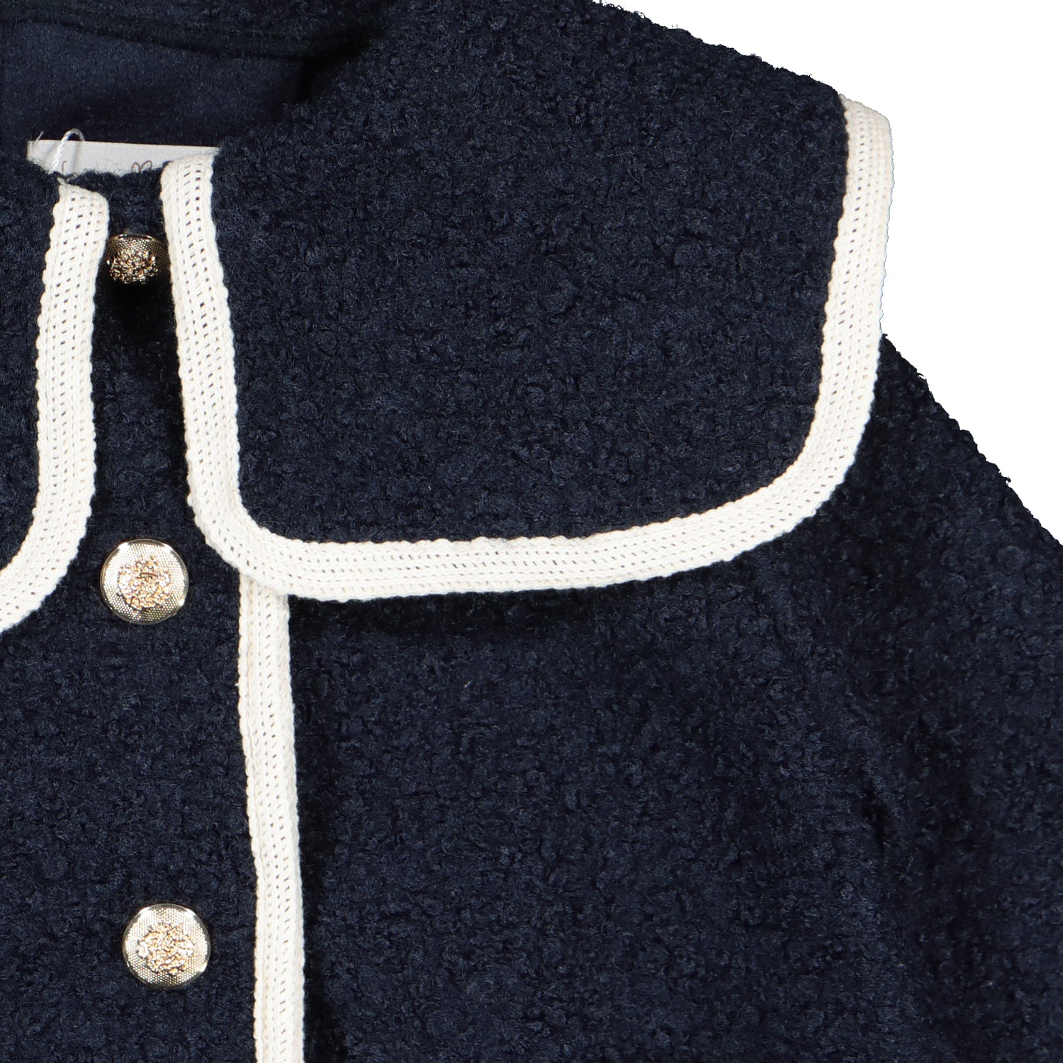 Navy & Cream Trim Boucle Coat