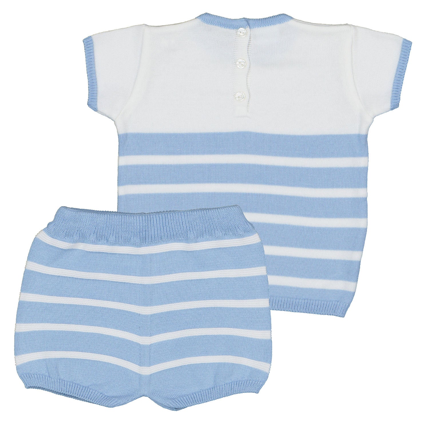 White & Blue Stripe Polo Short Set