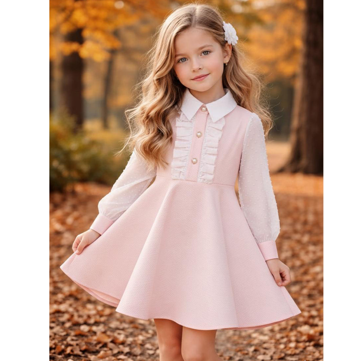Girls Pink Plumeti Trim Dress