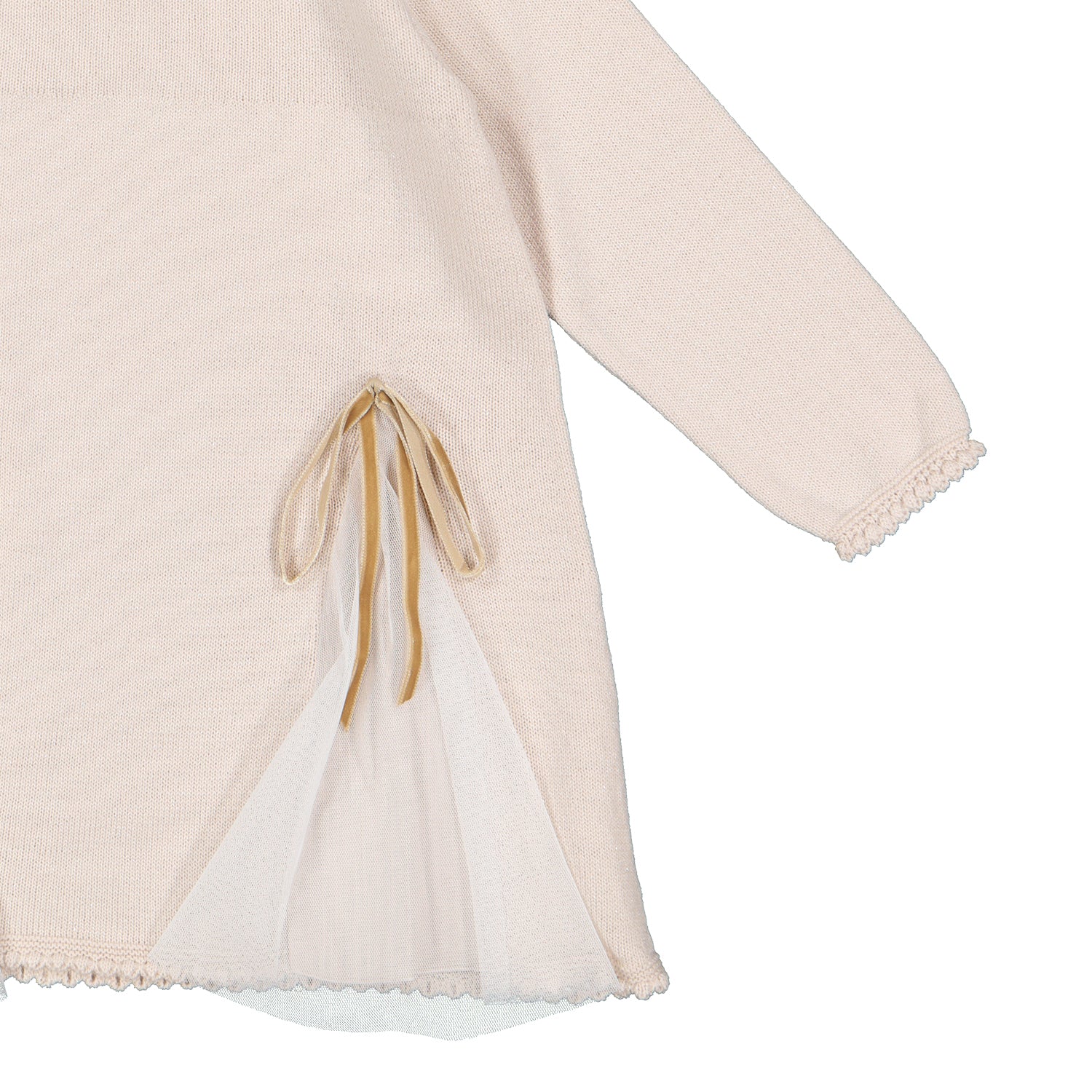 Beige Double Bow Tulle Dress