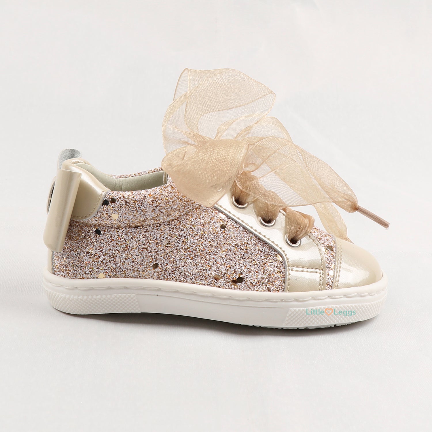 Gold Glitter Leather Tulle Trainer