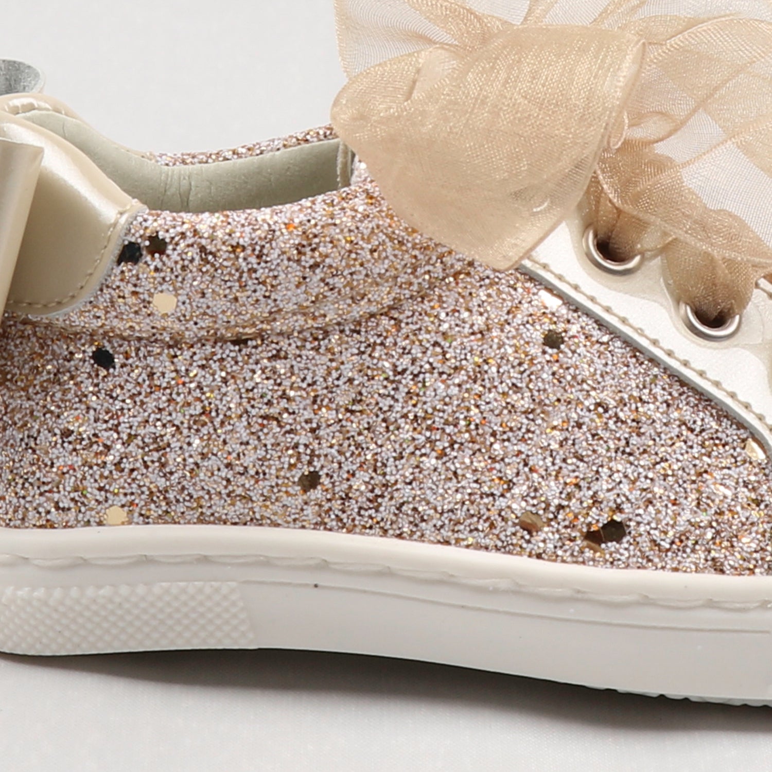 Gold Glitter Leather Tulle Trainer