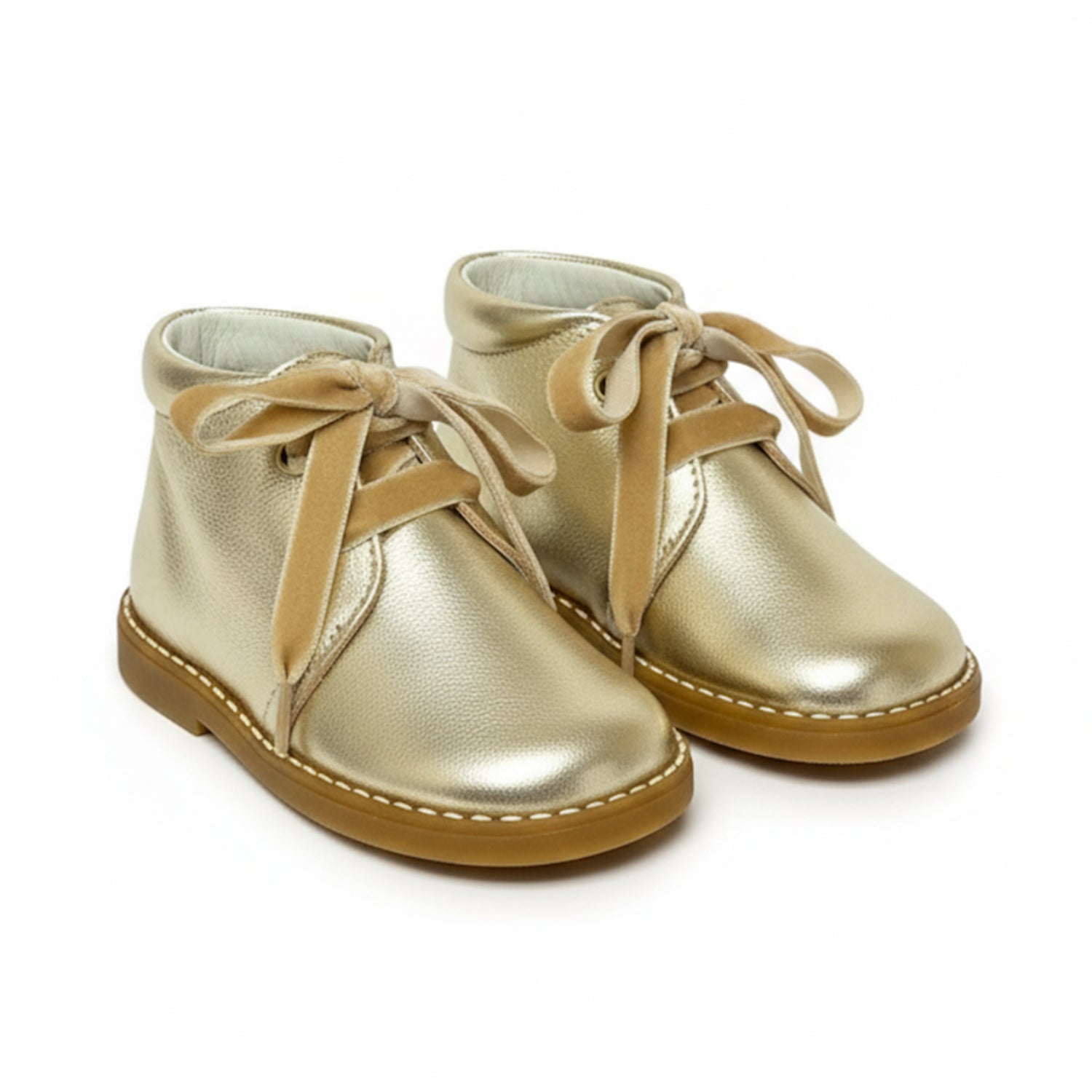 Gold Leather Velvet Lace Ankle Boot