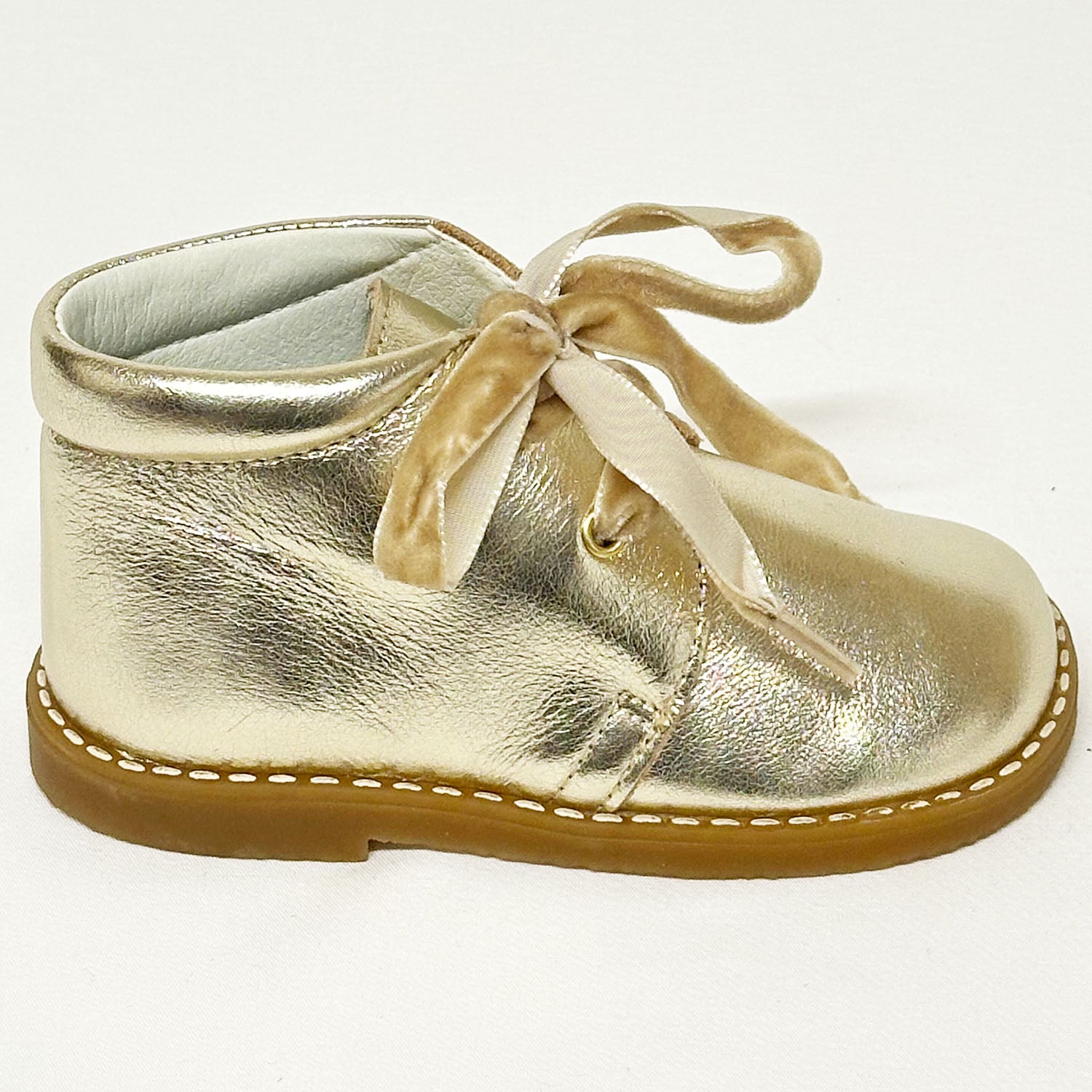 Gold Leather Velvet Lace Ankle Boot