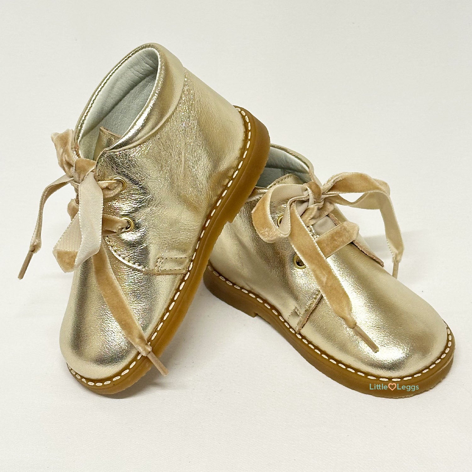 Gold Leather Velvet Lace Ankle Boot
