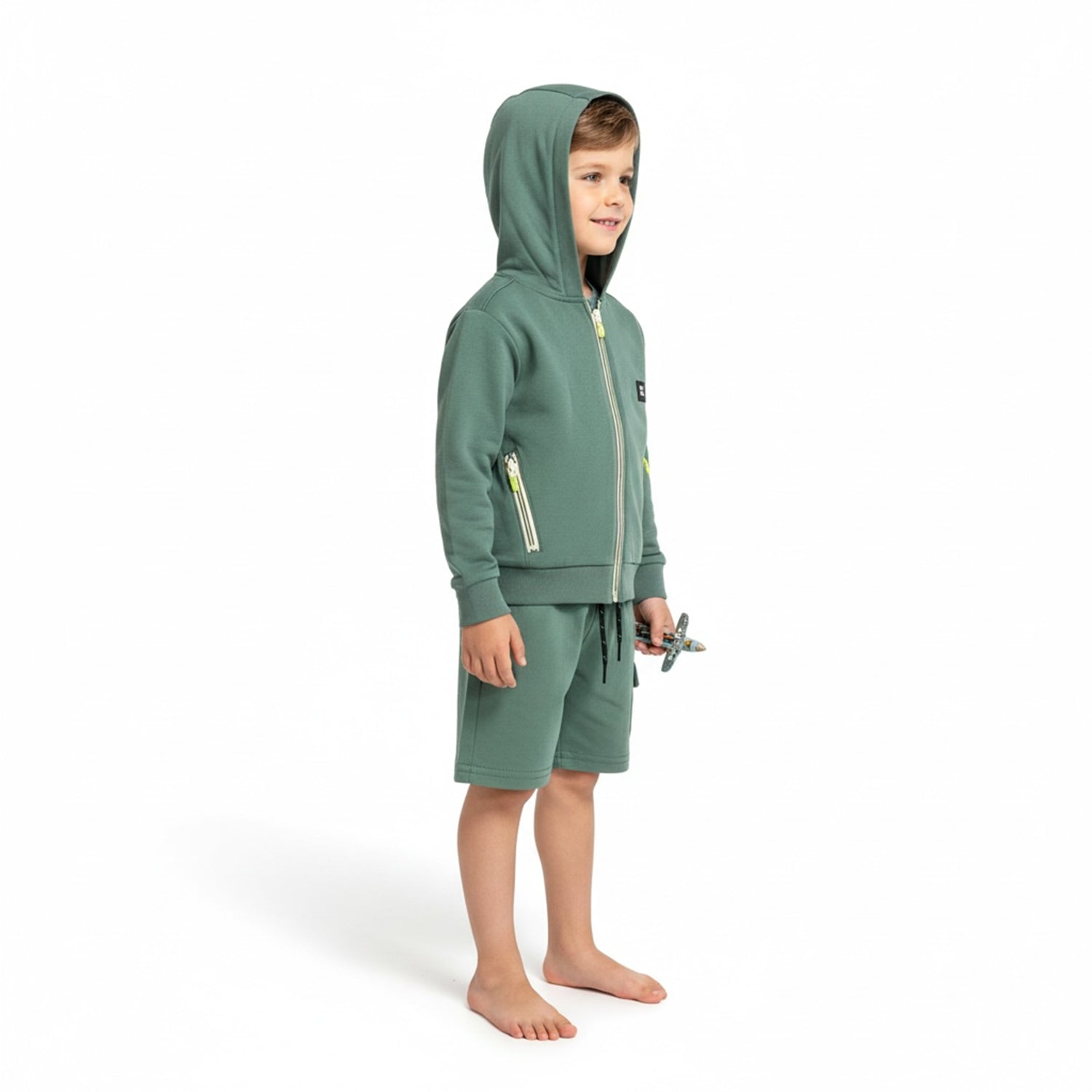 Khaki Sweat Hooded Short Set