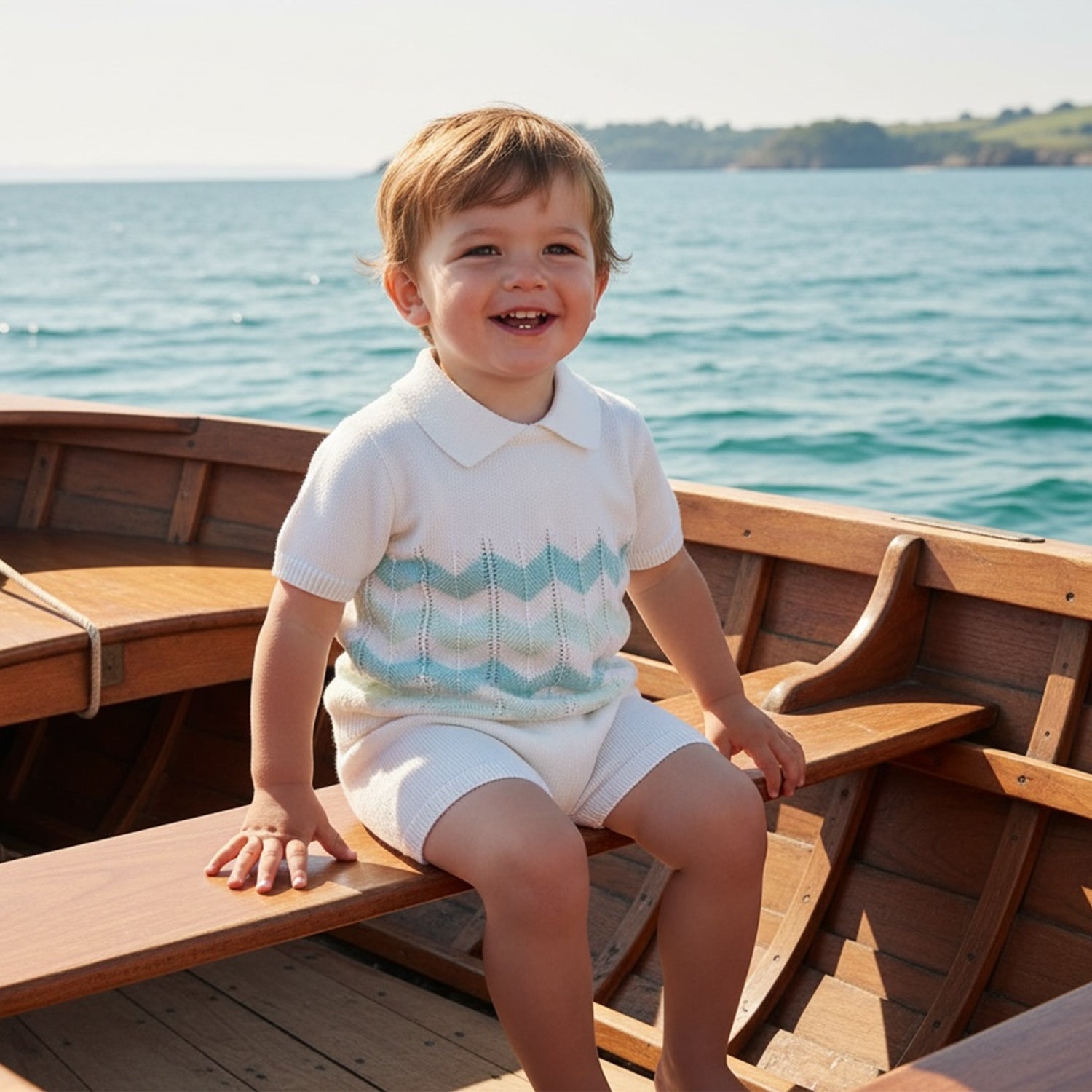 Turquoise Knit Zig Zag Short Set