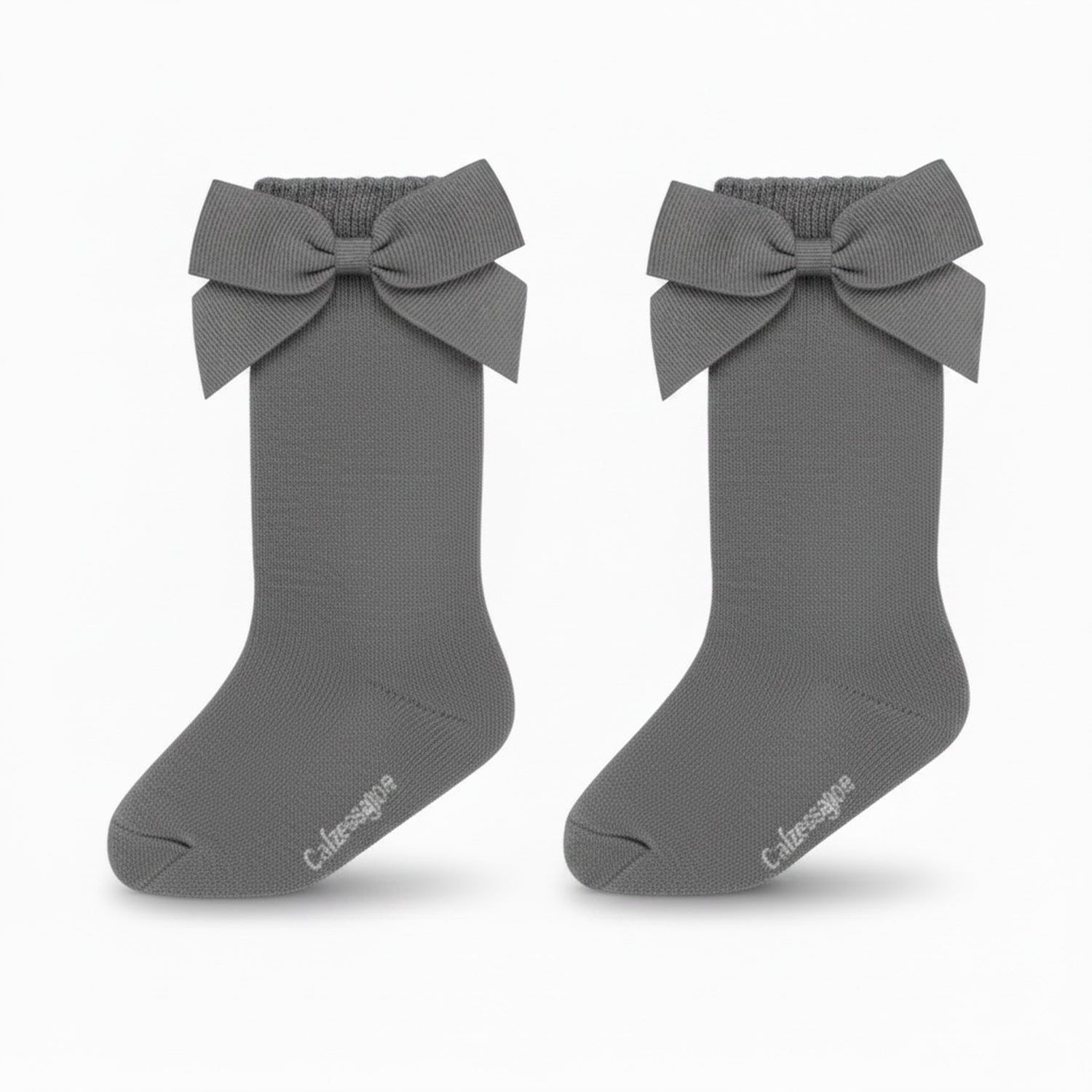 Grey Bow Knee High Socks